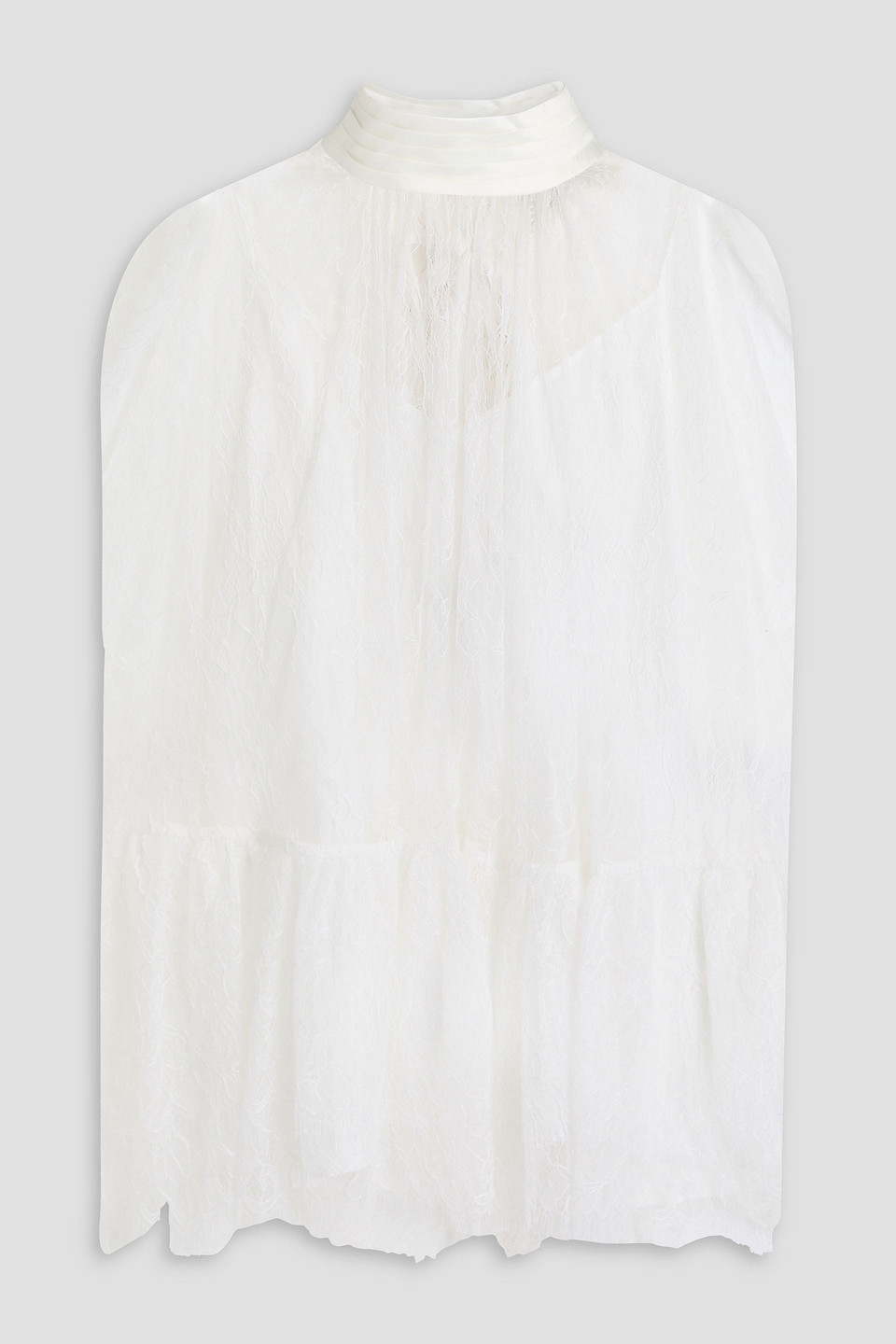 Alice And Olivia Cape-effect Pleated Chantilly Lace Top In Off-white