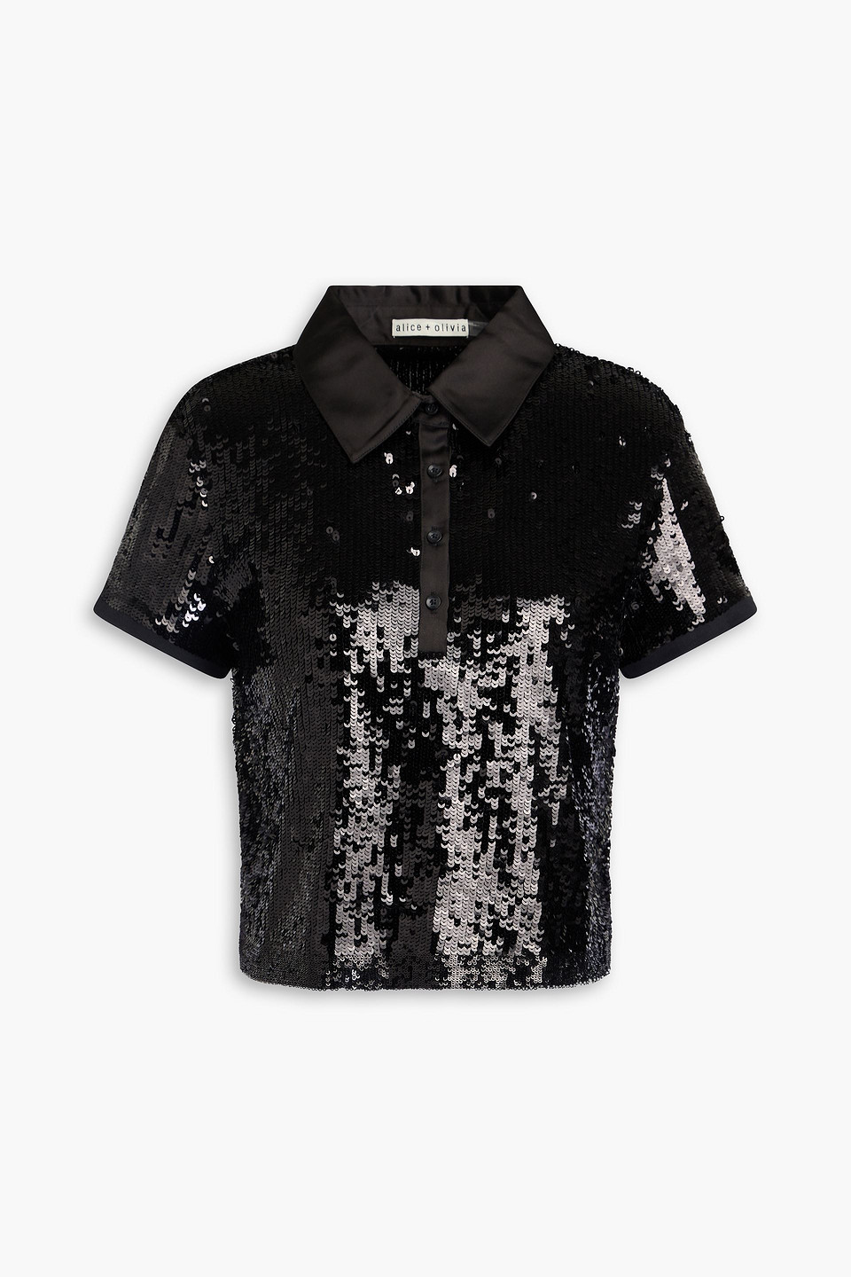 Sequined stretch-tulle polo shirt