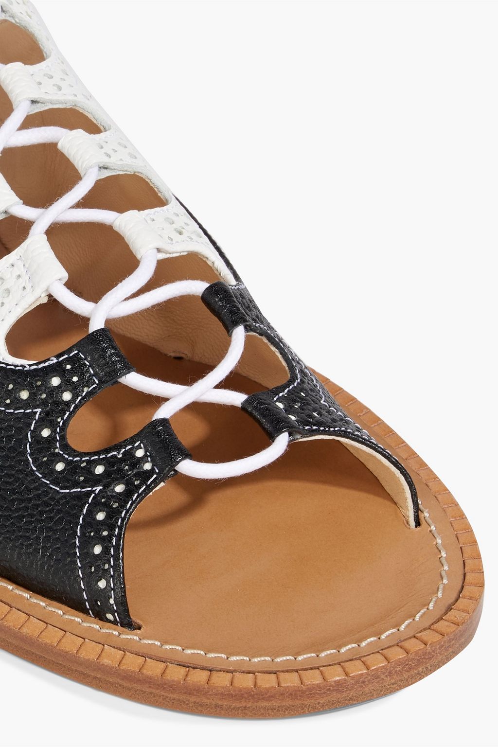 THOM BROWNE Ghillie lace-up two-tone pebbled-leather sandals