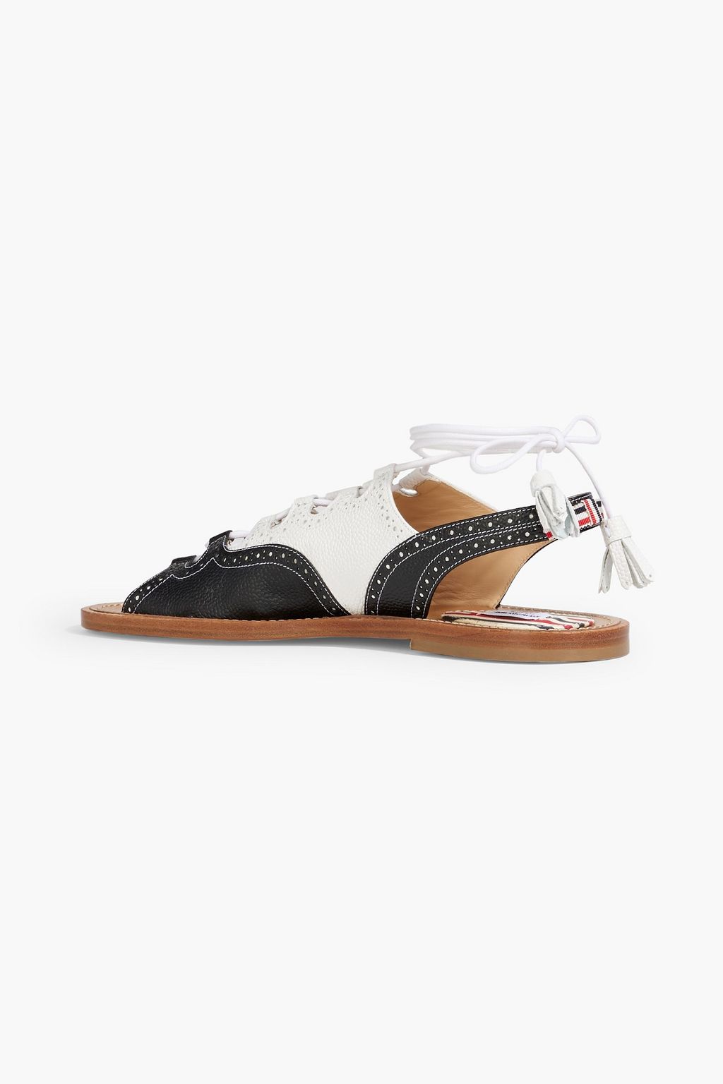 THOM BROWNE Ghillie lace-up two-tone pebbled-leather sandals