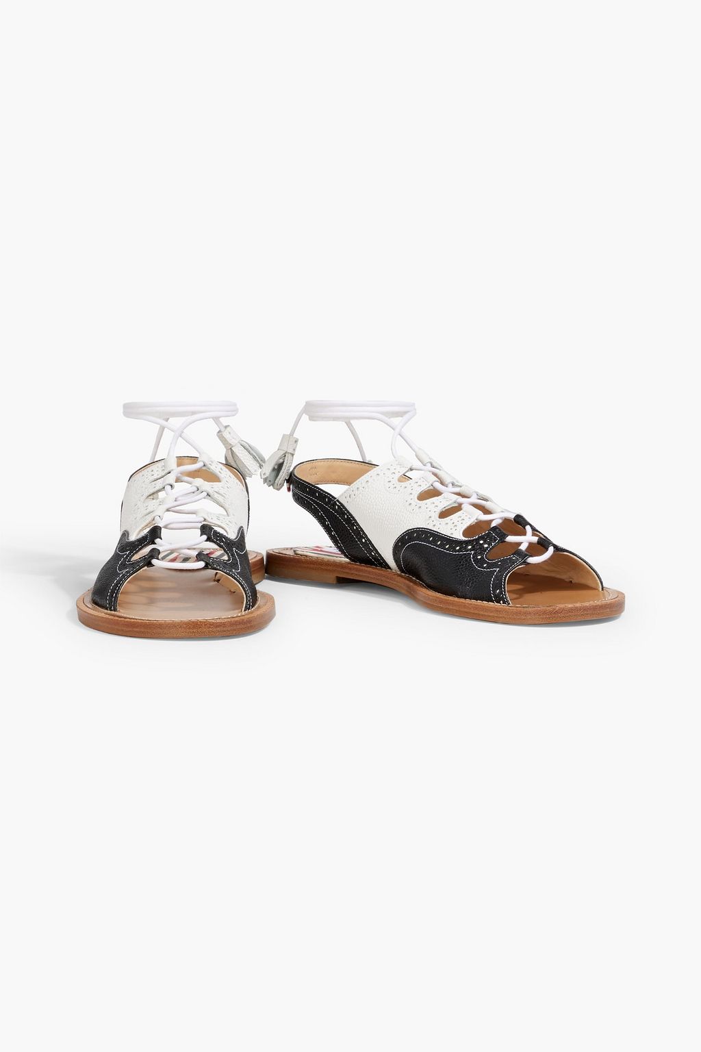 THOM BROWNE Ghillie lace-up two-tone pebbled-leather sandals
