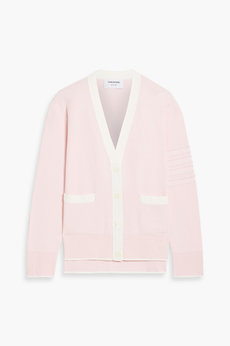Thom Browne Contrast-border Cotton Cardigan In Pastel Pink