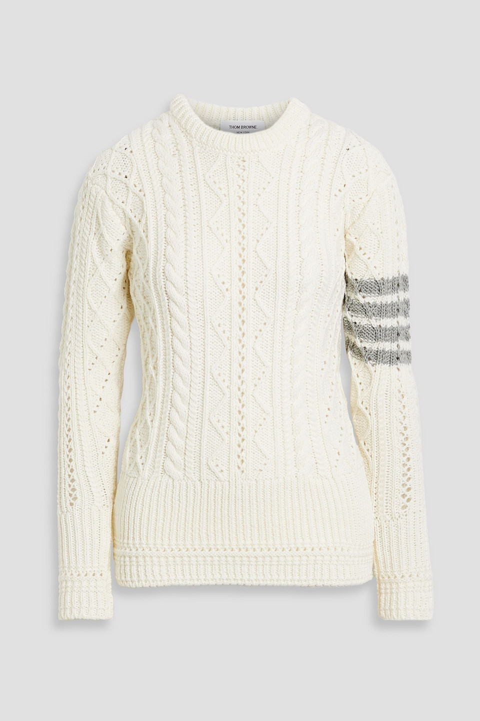 Thom Browne Striped Cable-knit Merino Wool Sweater In Neutral
