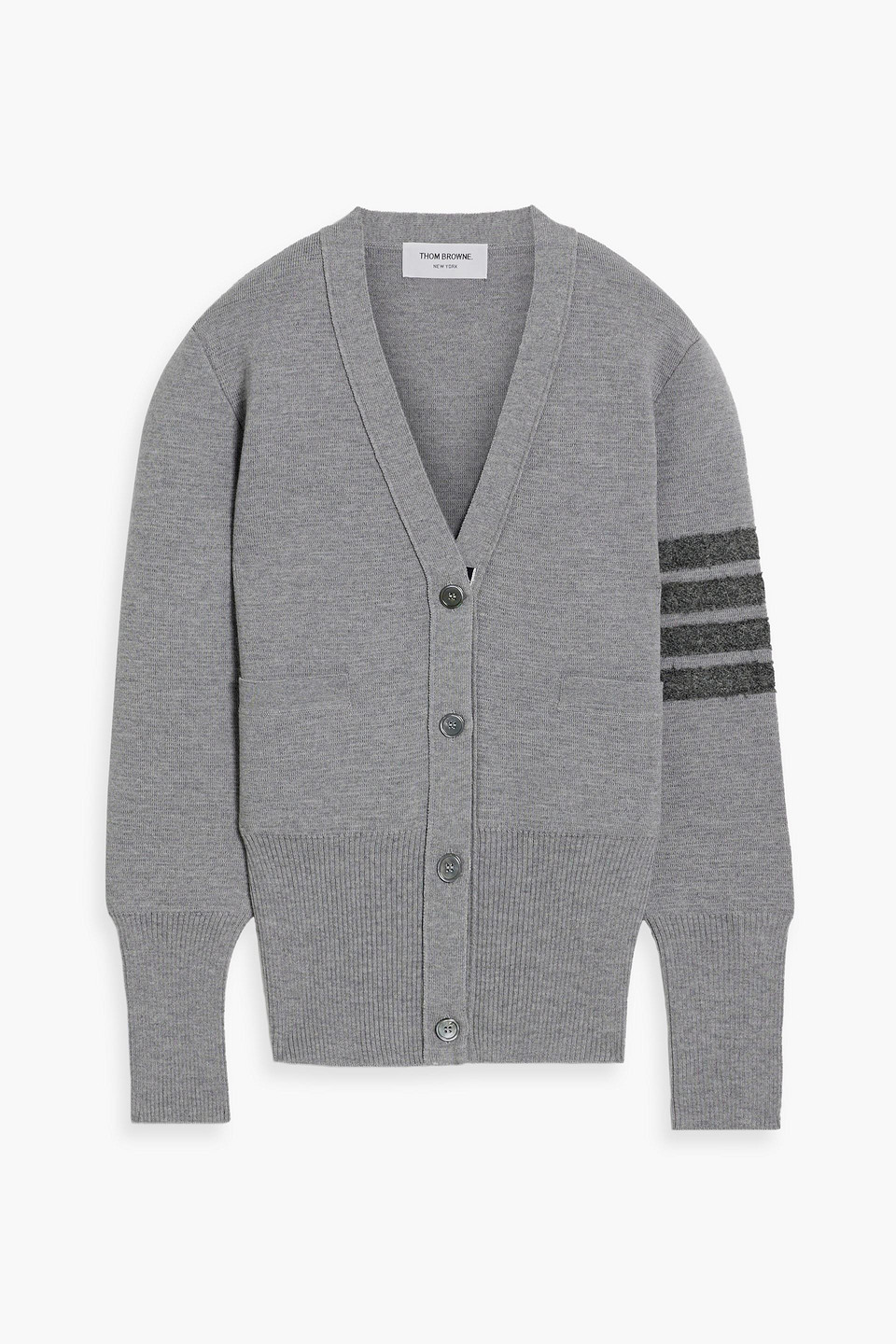 Thom Browne Striped Merino Wool Cardigan In Gray