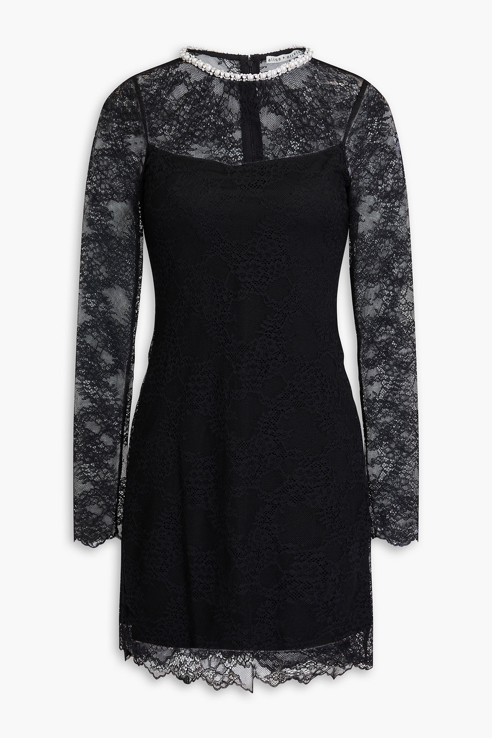 Alice And Olivia Crystal-embellished Corded Lace Mini Dress In Black