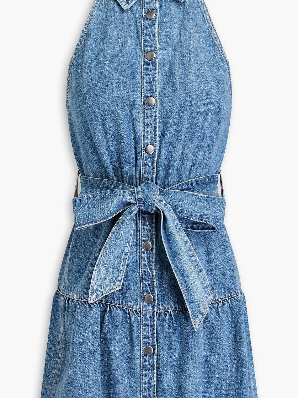 belted denim halterneck mini dress