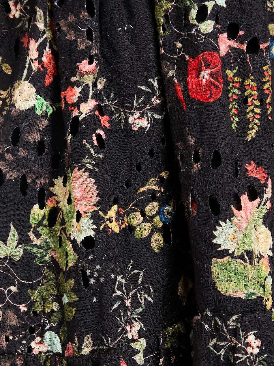 tiered floral-print broderie anglaise cotton mini dress