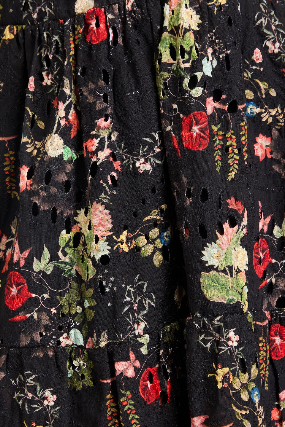 Alice And Olivia Tiered Floral-print Broderie Anglaise Cotton Mini Dress In Black