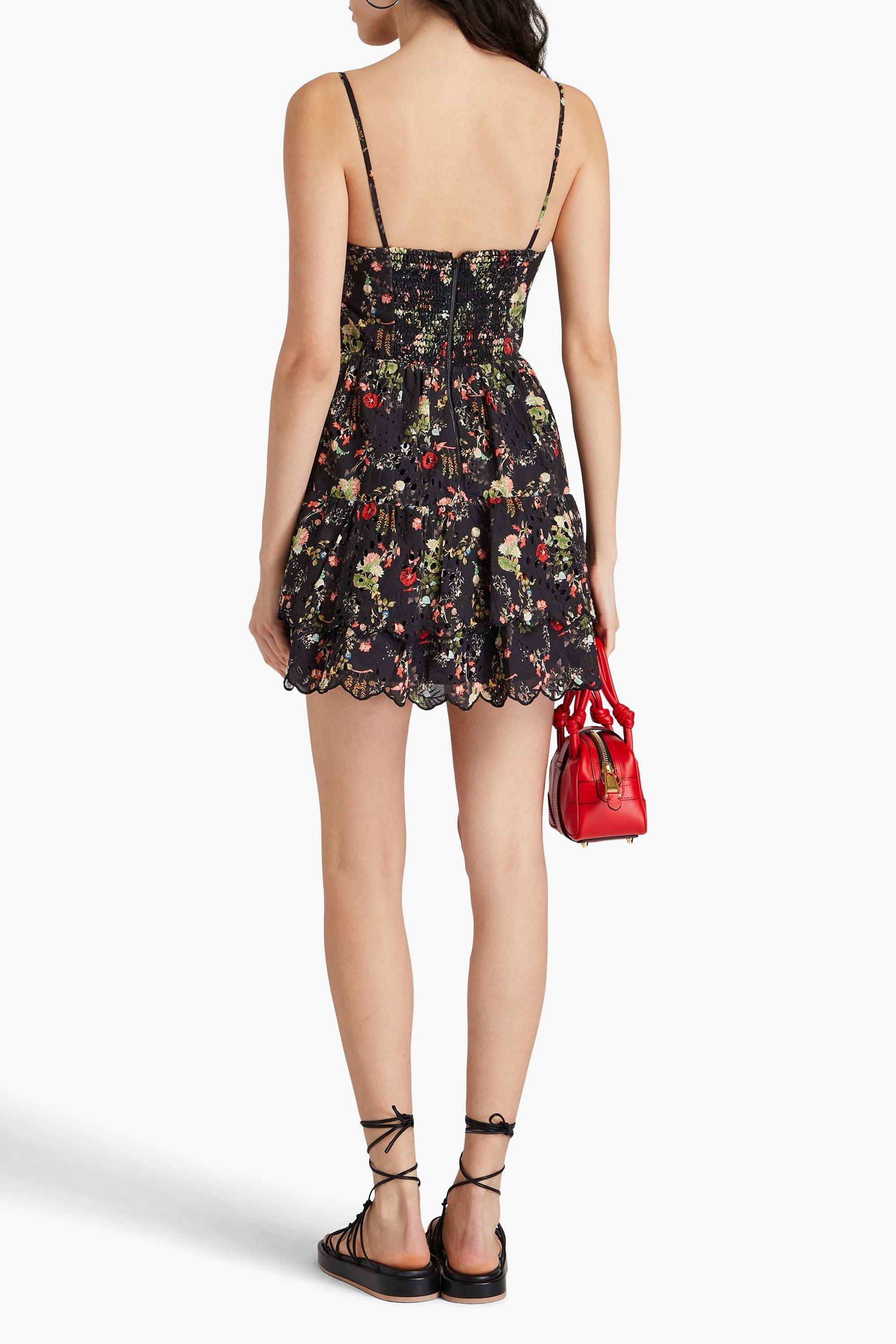 alice + olivia Tiered floral-print broderie anglaise cotton mini dress thumbnail