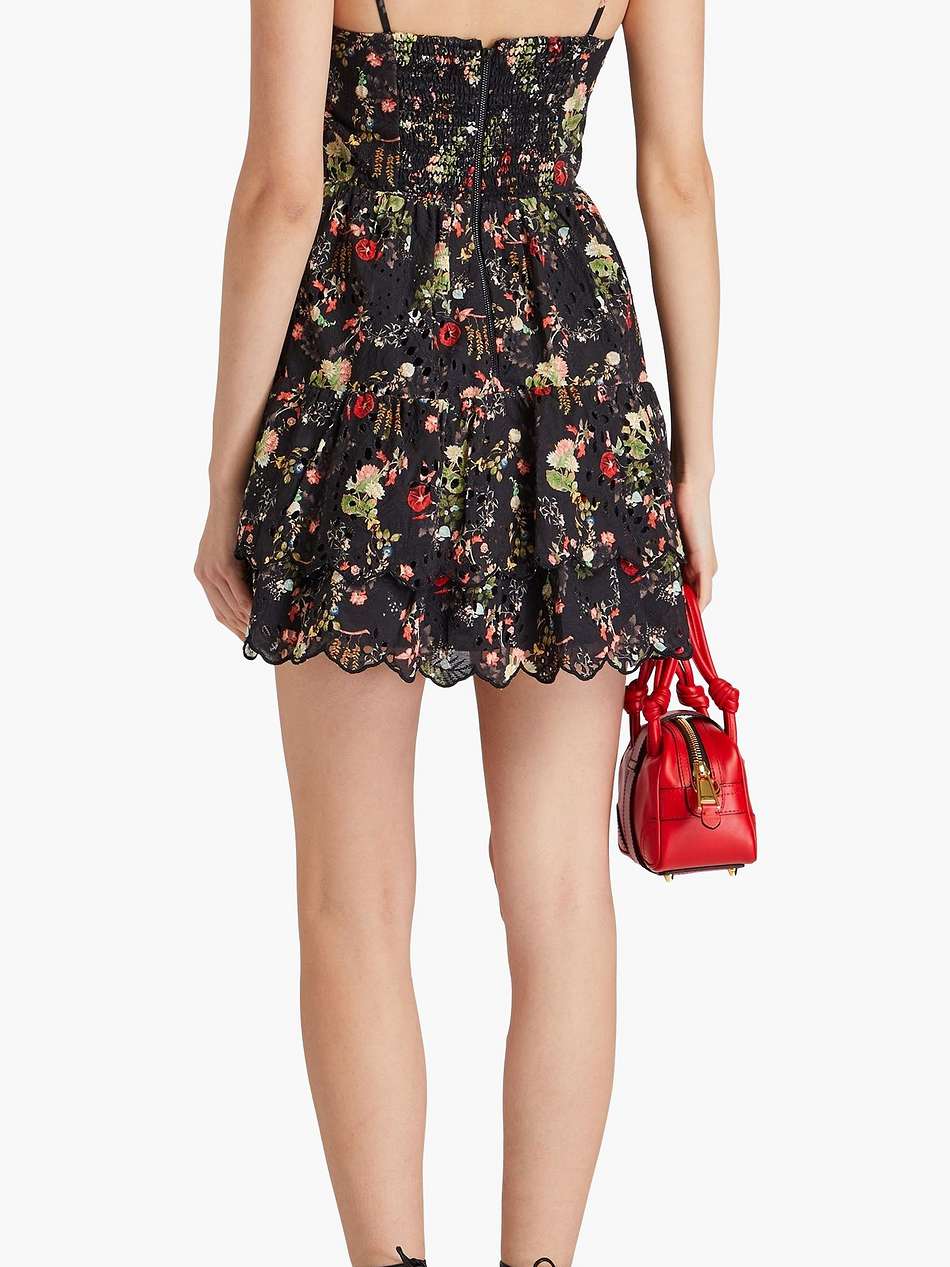 tiered floral-print broderie anglaise cotton mini dress