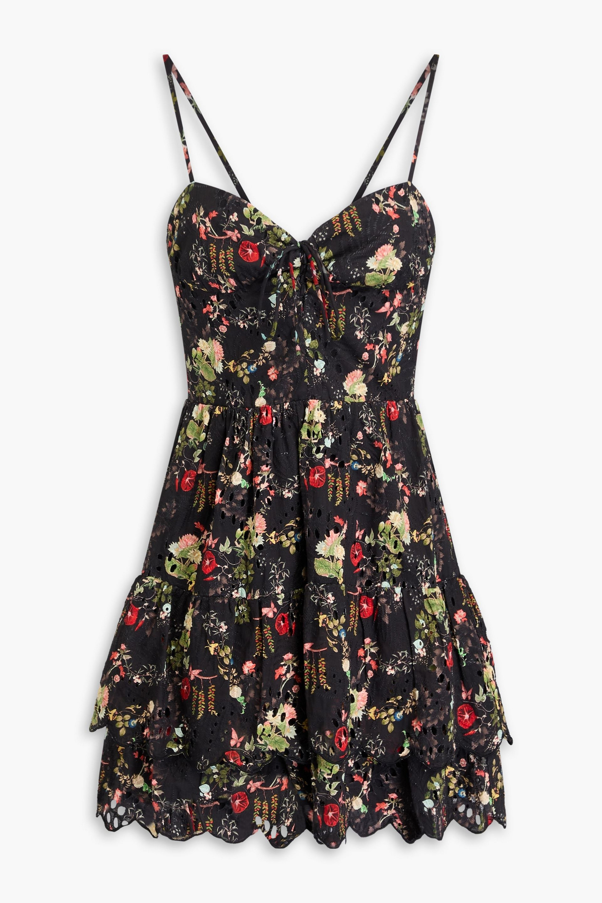 alice + olivia Tiered floral-print broderie anglaise cotton mini dress thumbnail