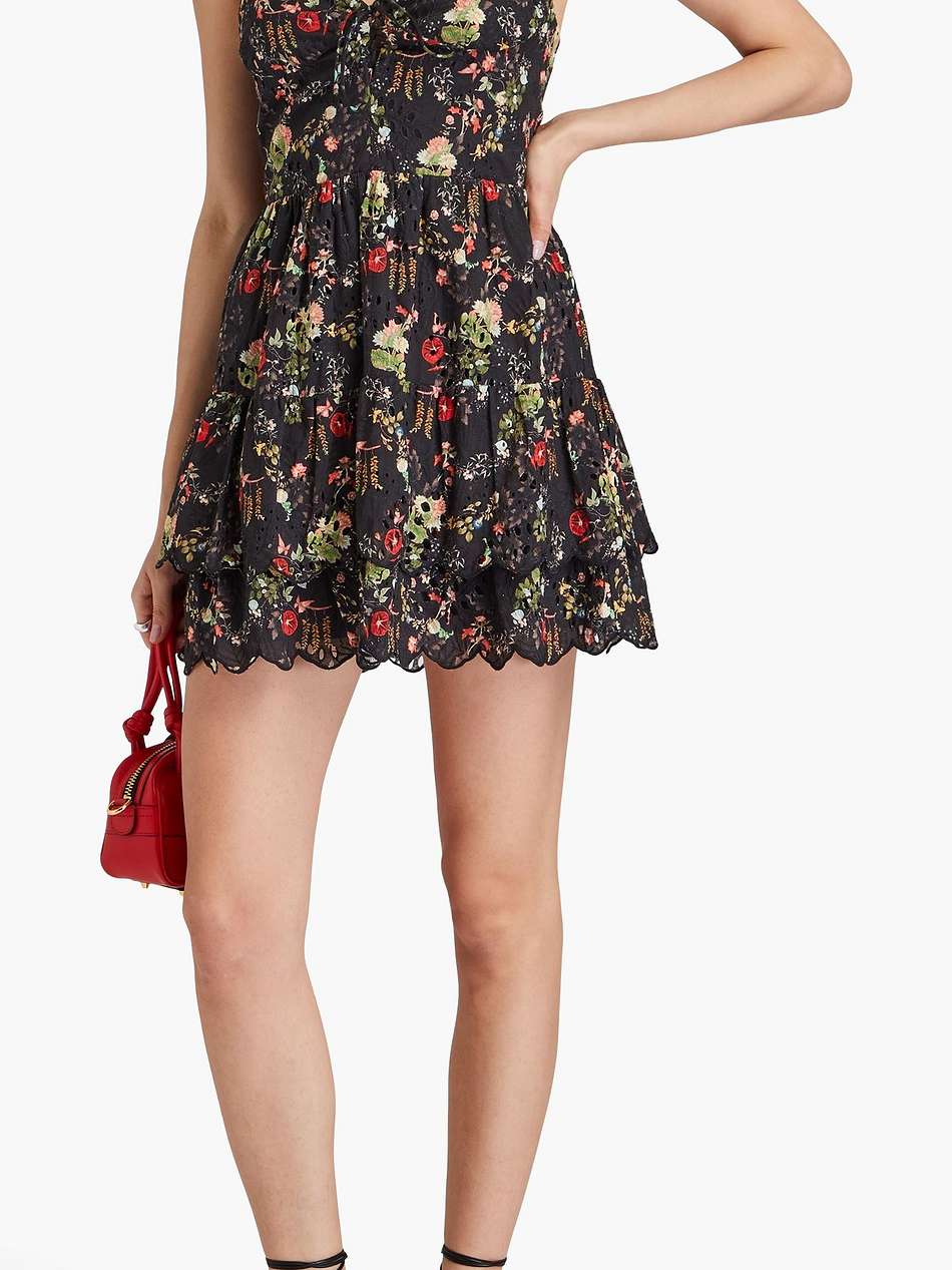 tiered floral-print broderie anglaise cotton mini dress