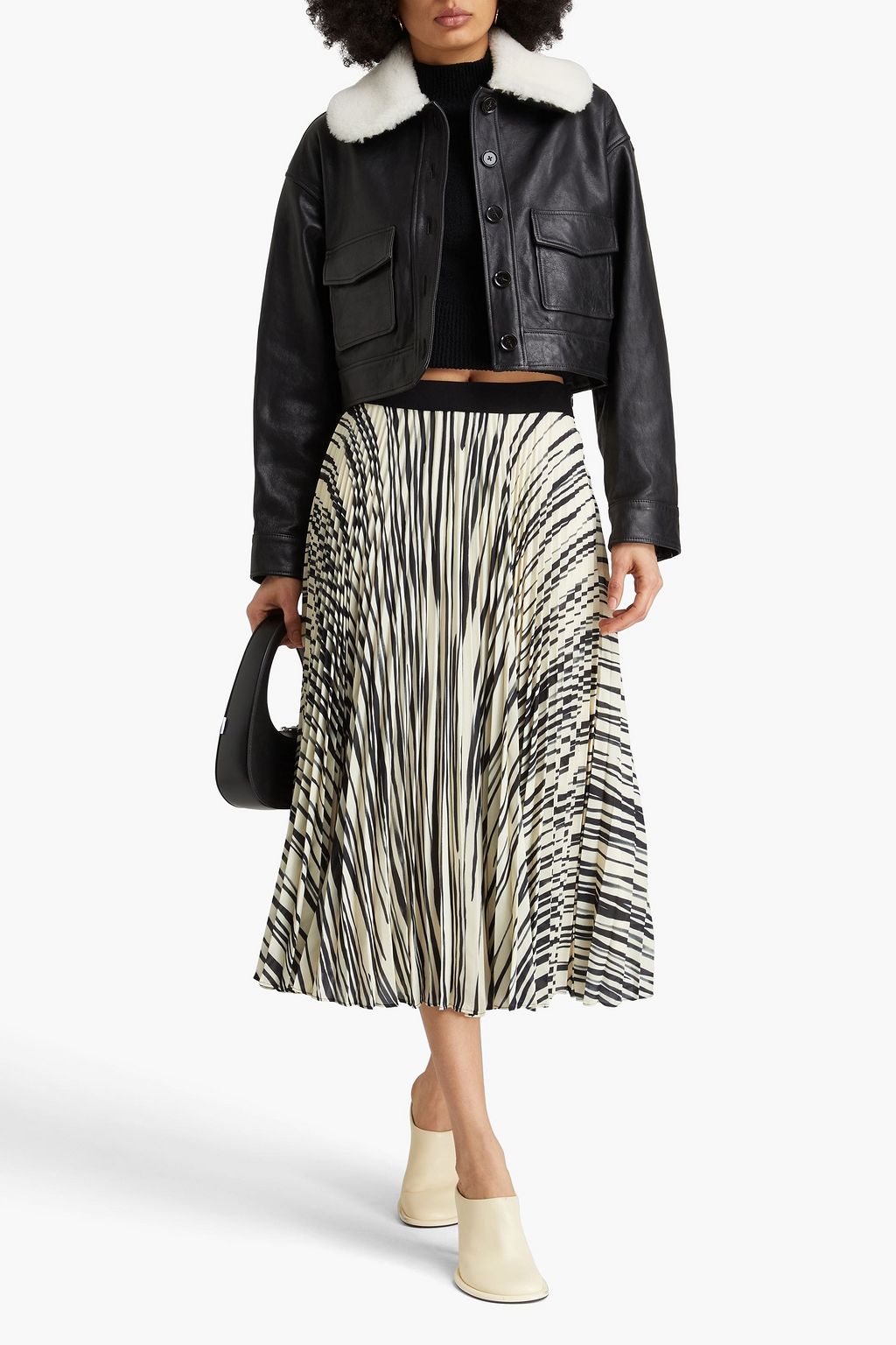 PROENZA SCHOULER تنورة متوسطة الطول مصنوعة من الكريب ومزينة بطبعات وكسرات
