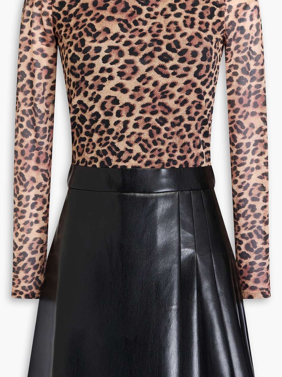leopard-print stretch tulle-paneled mini dress