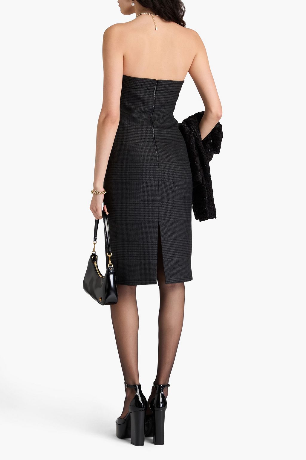 ALICE + OLIVIA Kelly strapless Prince of Wales checked tweed dress
