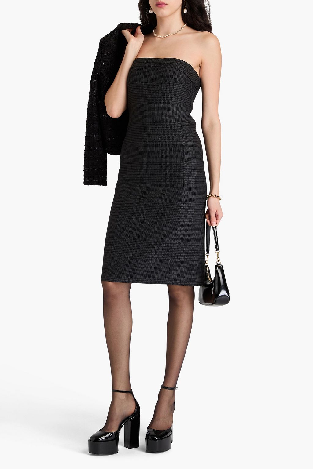 ALICE + OLIVIA Kelly strapless Prince of Wales checked tweed dress
