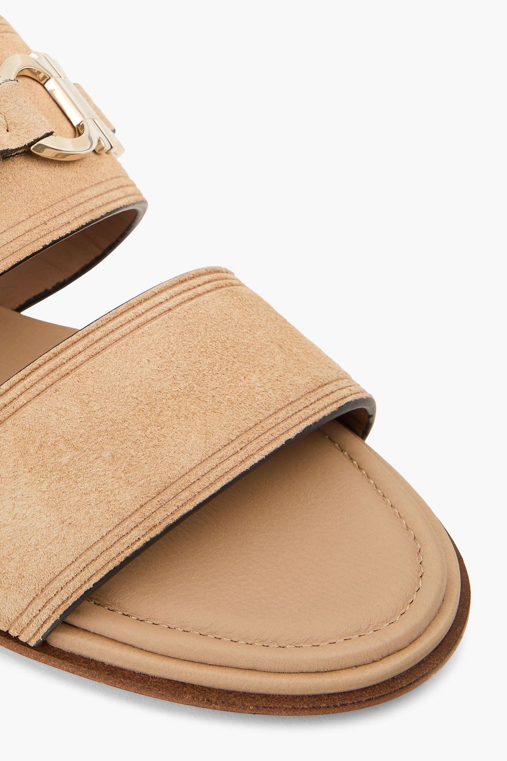 FERRAGAMO صندل "شيم" من الشامواه بتصميم مزركش مزود بحزام خلفي مقاس 10