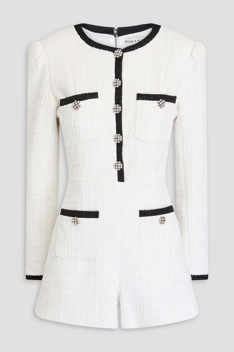 Alice And Olivia Tweed Playsuit In Off-white
