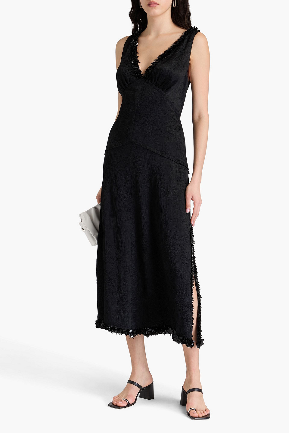 Proenza Schouler Midikleid Aus Satin In Knitteroptik Mit Zierperlen In Schwarz