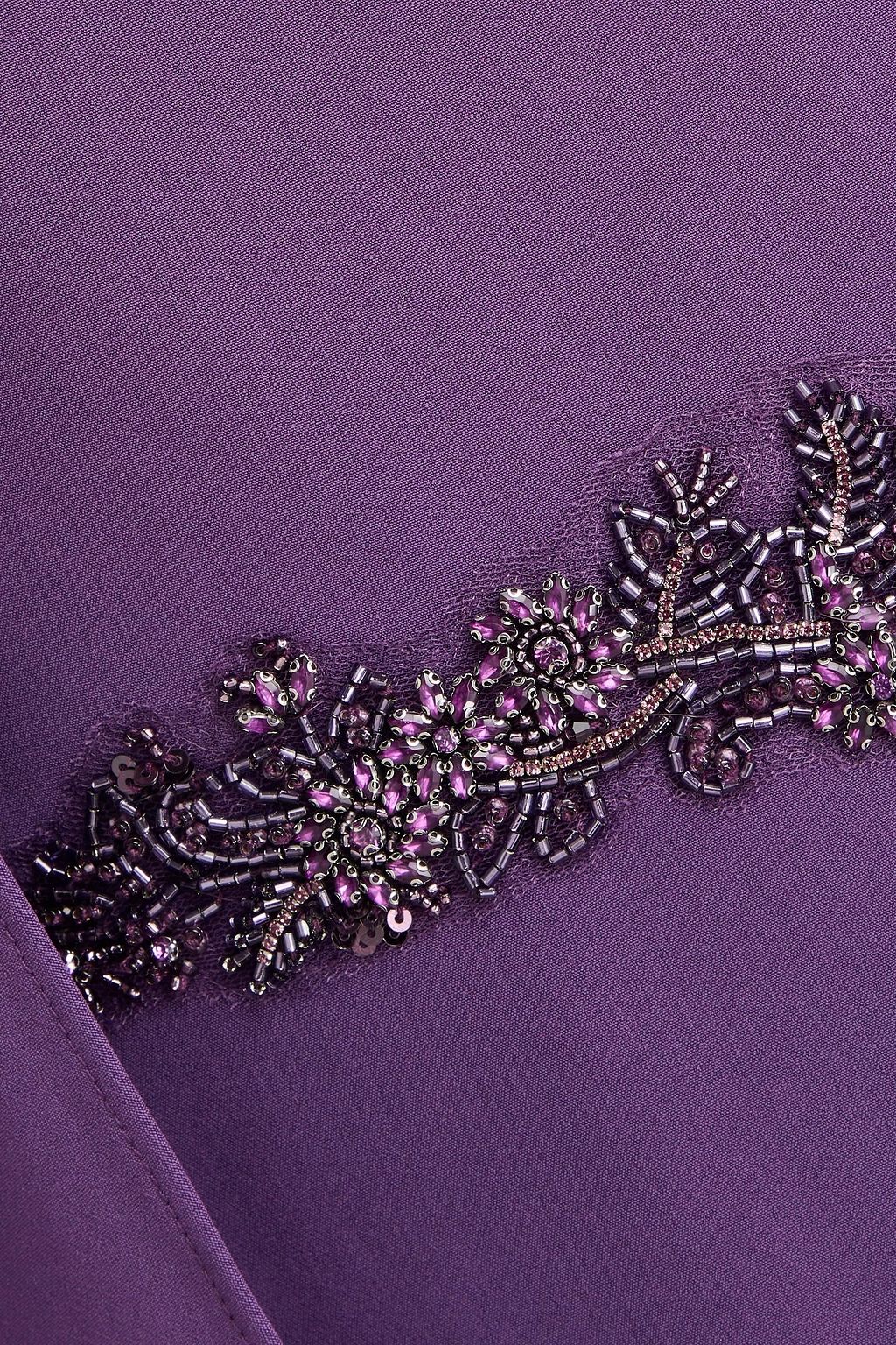 MARCHESA NOTTE クレープ ロングドレス ケープ風 ビーズ付き