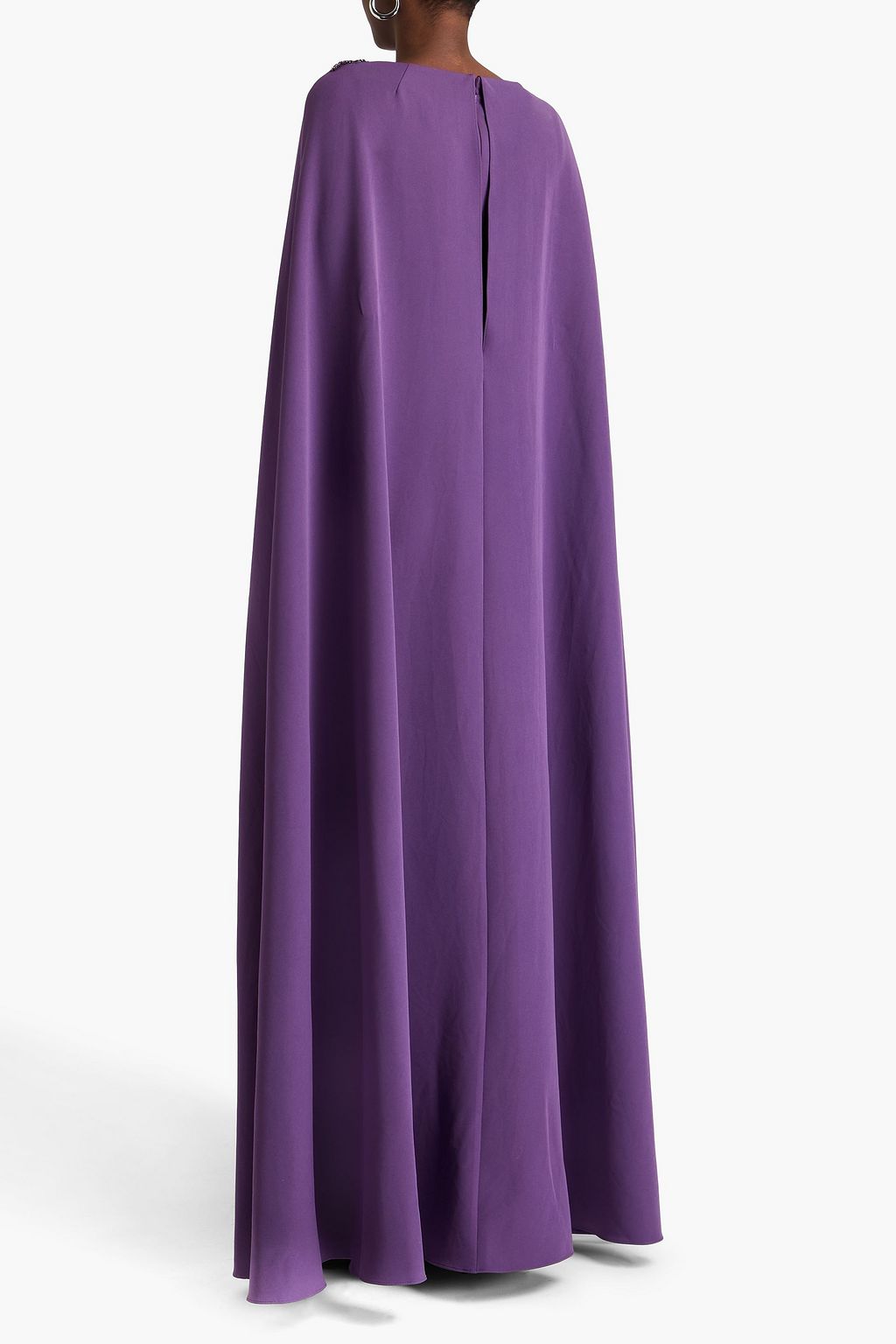 MARCHESA NOTTE クレープ ロングドレス ケープ風 ビーズ付き