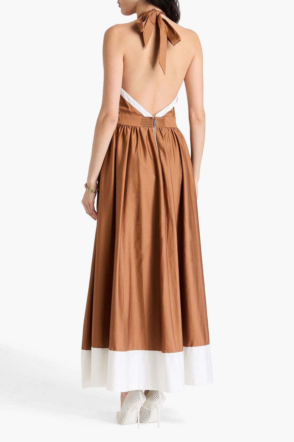 ALICE + OLIVIA Gathered cotton-blend halterneck maxi dress