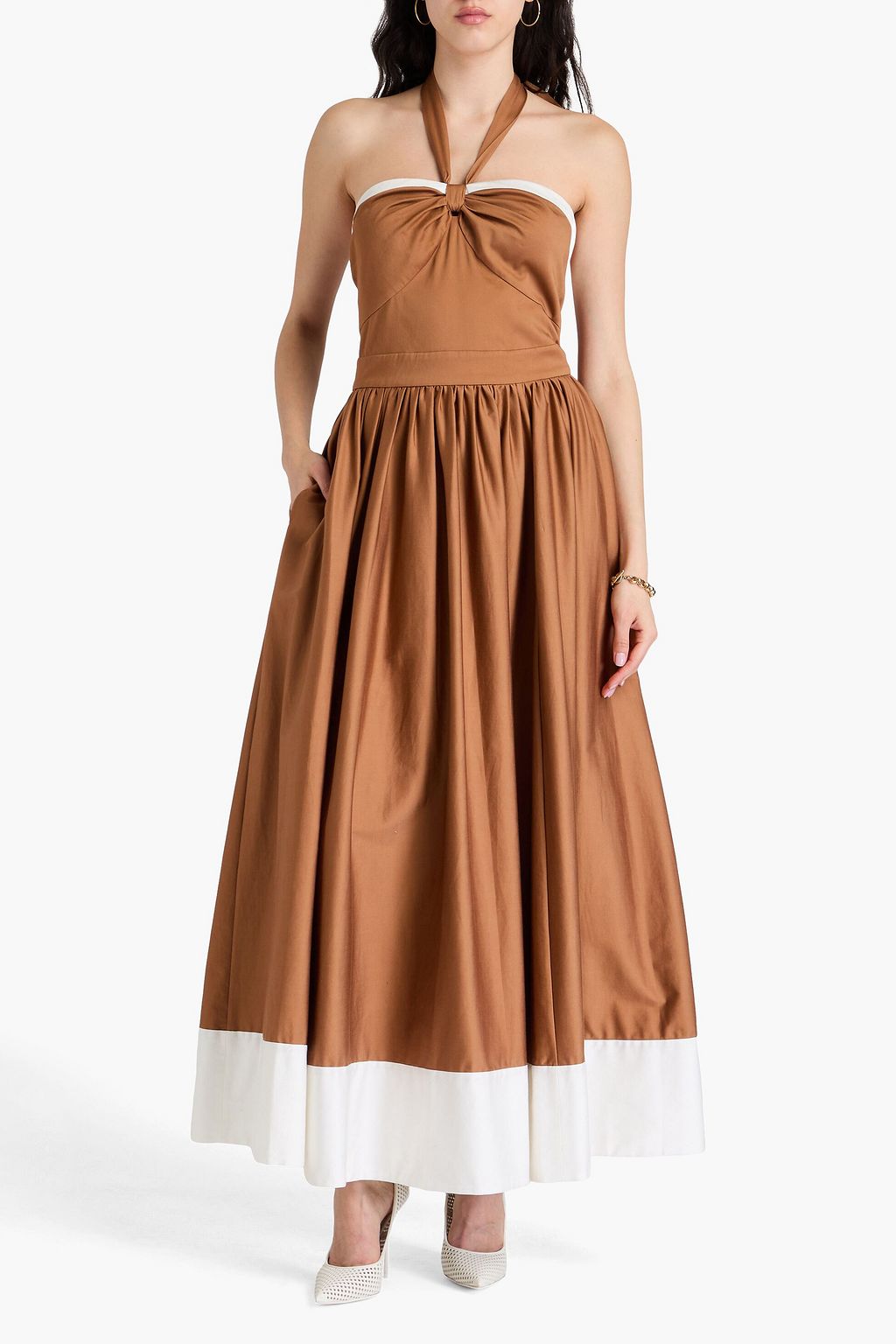 ALICE + OLIVIA Gathered cotton-blend halterneck maxi dress