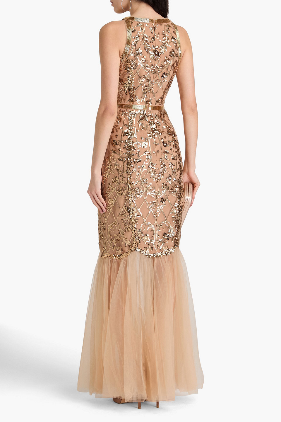 MARCHESA NOTTE SEQUIN-EMBELLISHED TULLE GOWN