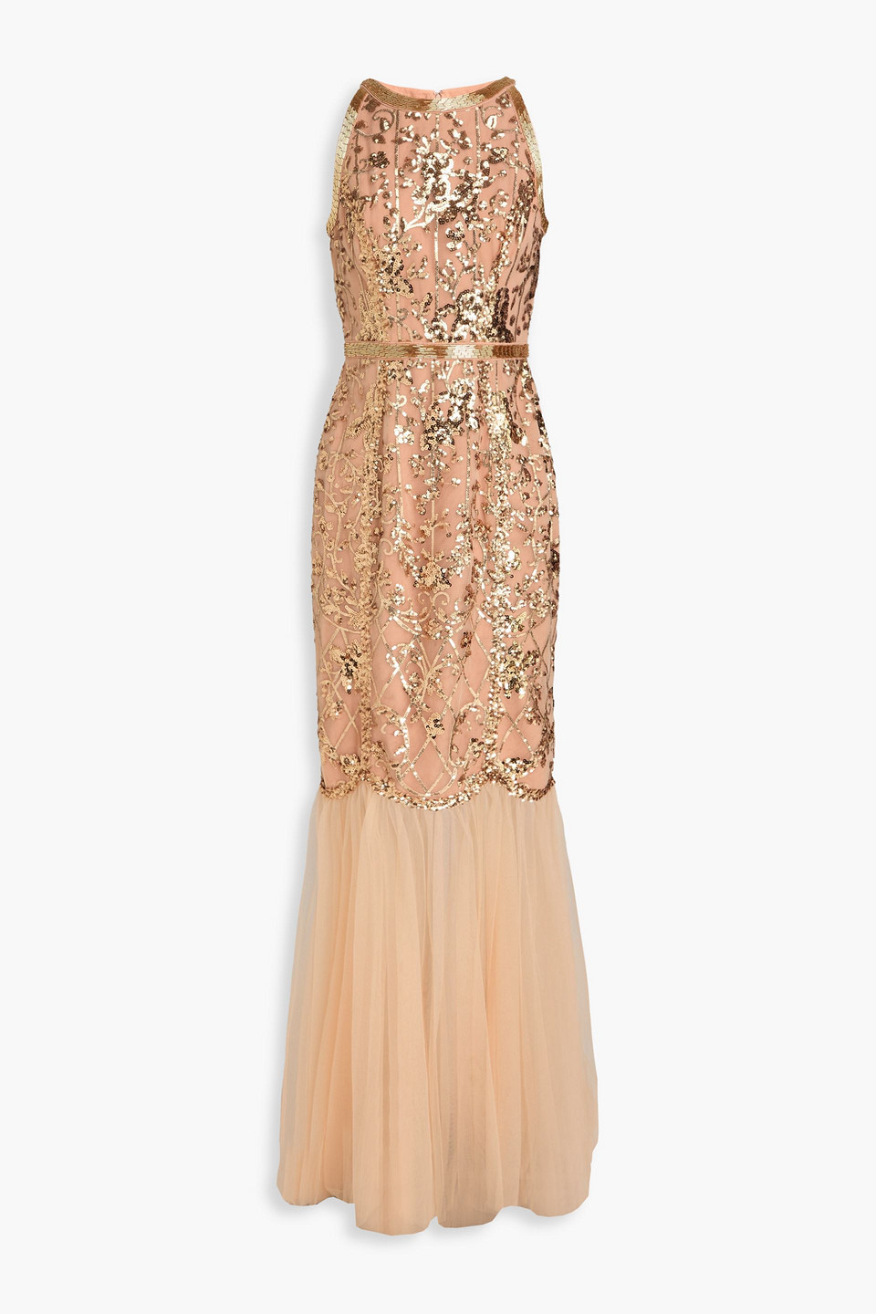 MARCHESA NOTTE SEQUIN-EMBELLISHED TULLE GOWN