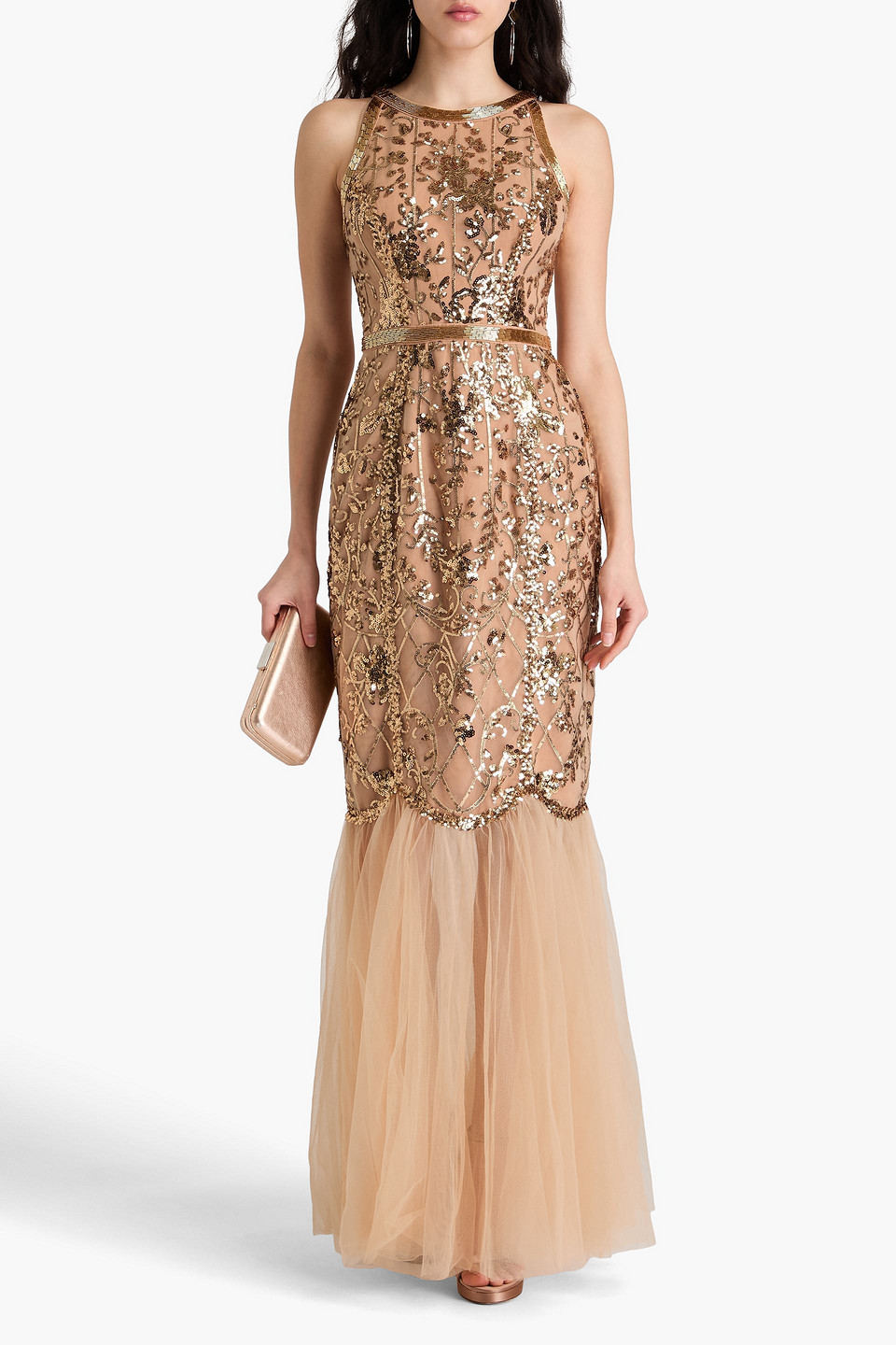 MARCHESA NOTTE SEQUIN-EMBELLISHED TULLE GOWN
