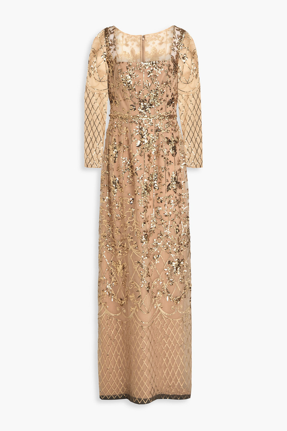 Marchesa Notte Embellished Tulle Gown In Neutral