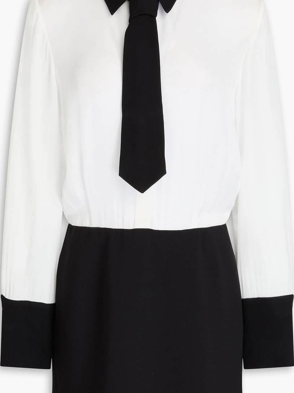 two-tone crepe and twill mini shirt dress