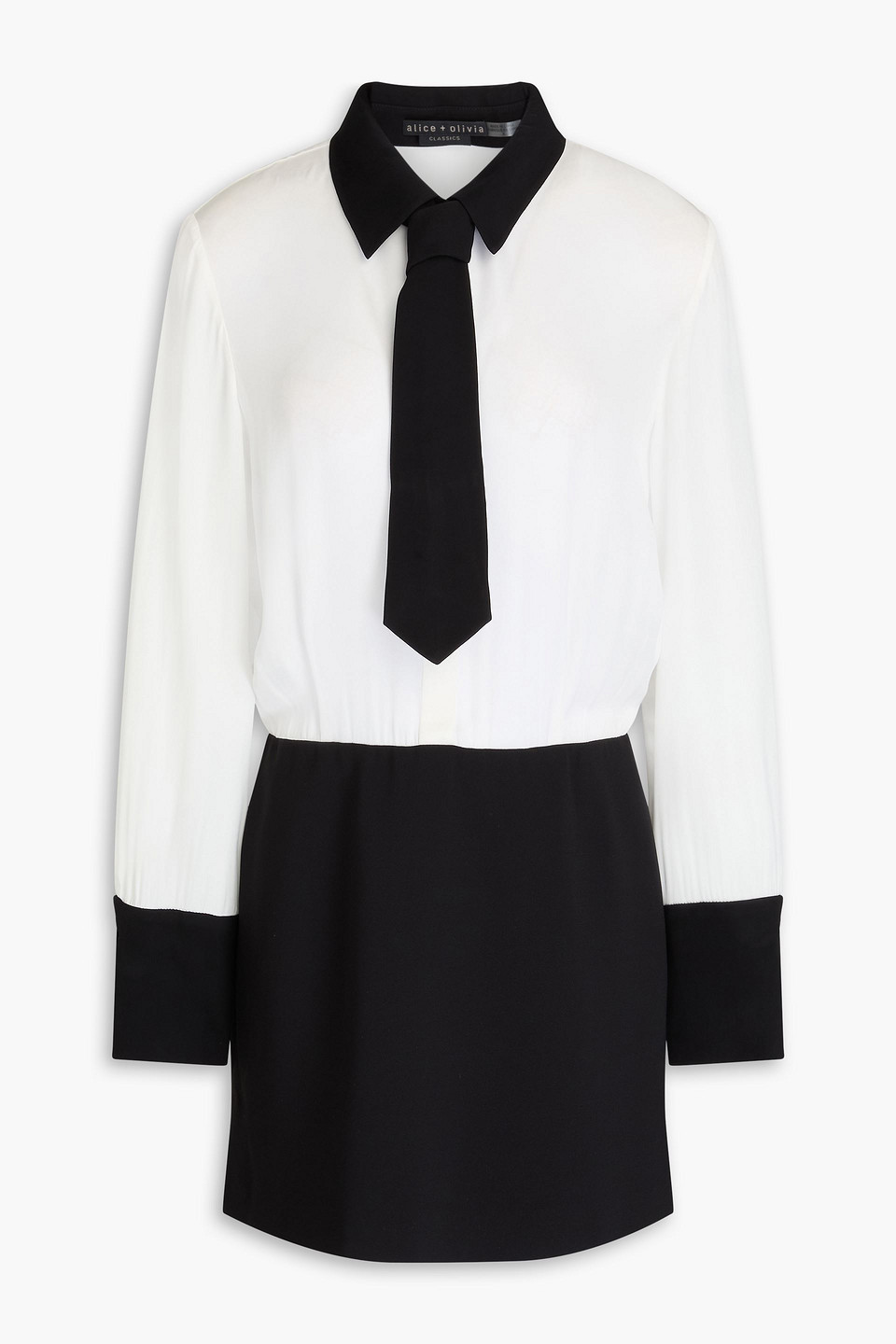 Alice And Olivia Mattie Colorblock Knit Mini Shirtdress In Black