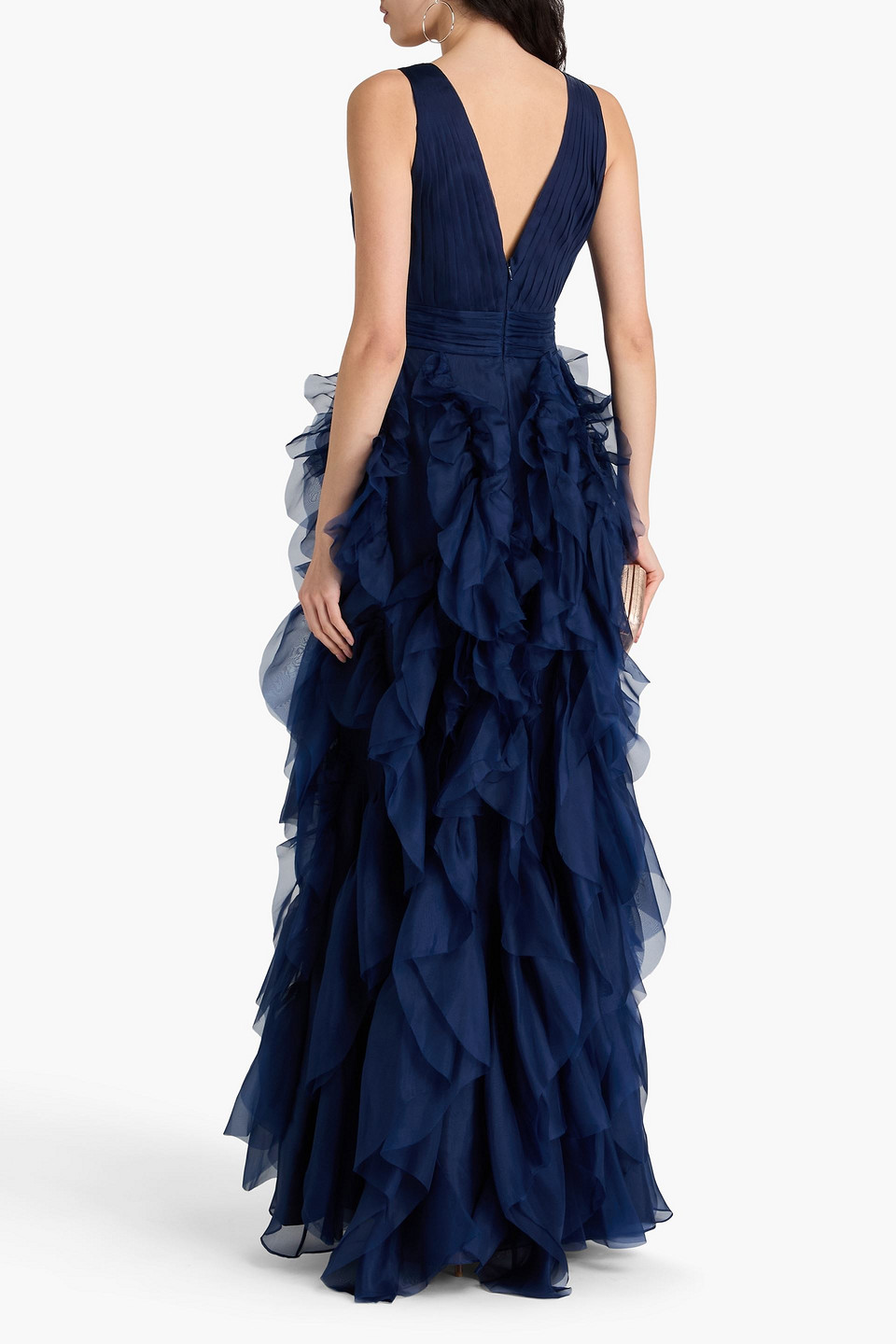 MARCHESA NOTTE RUFFLED SILK-ORGANZA GOWN