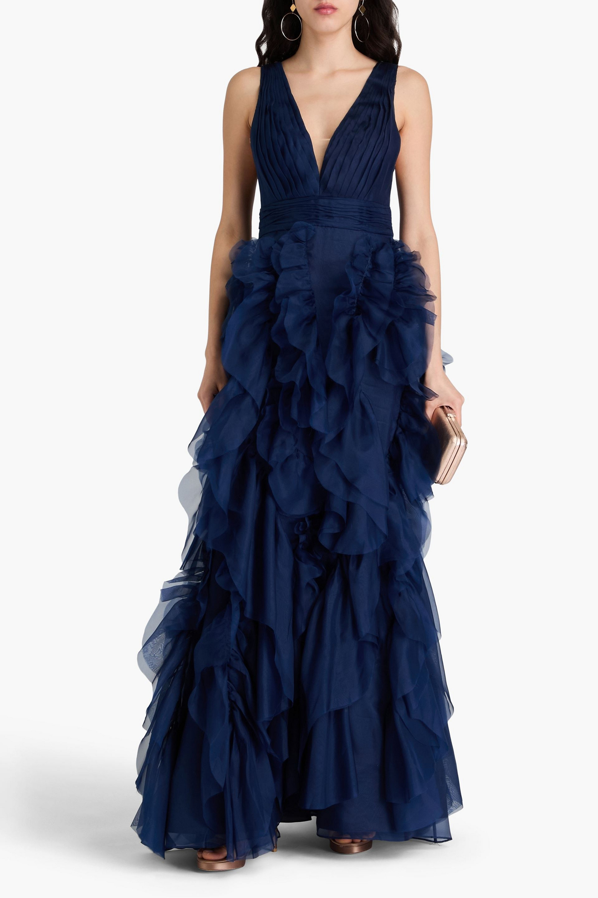 MARCHESA NOTTE Ruffled silk-organza gown