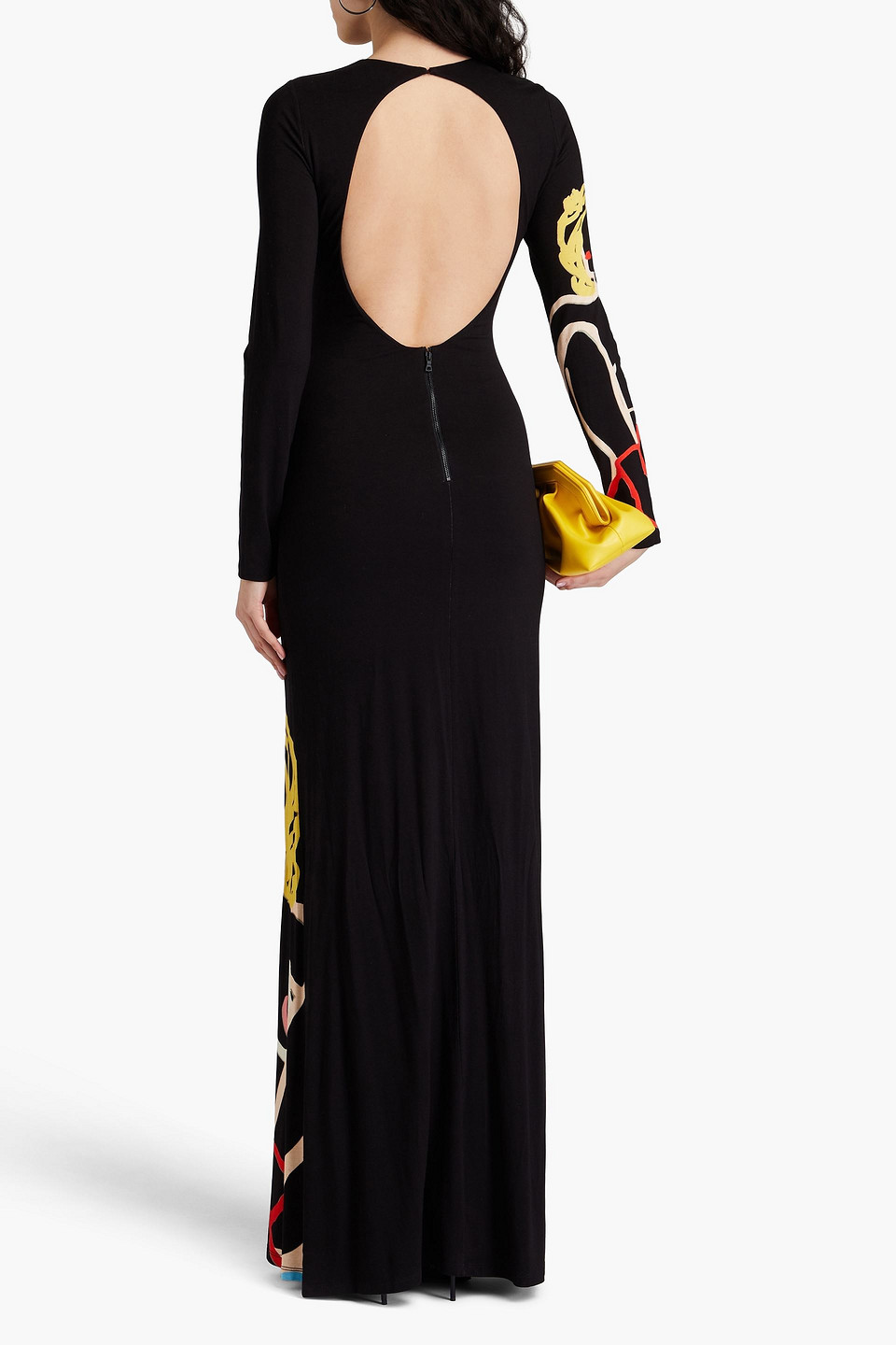 Alice And Olivia Tom Wesselmann Open-back Printed Jersey Maxi Dress In Black