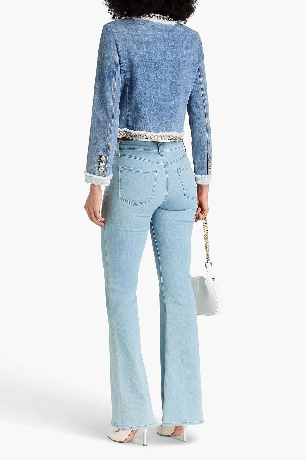 ALICE + OLIVIA JEANS جاكيت دينم "لاندون" قصير بتصميم مزركش