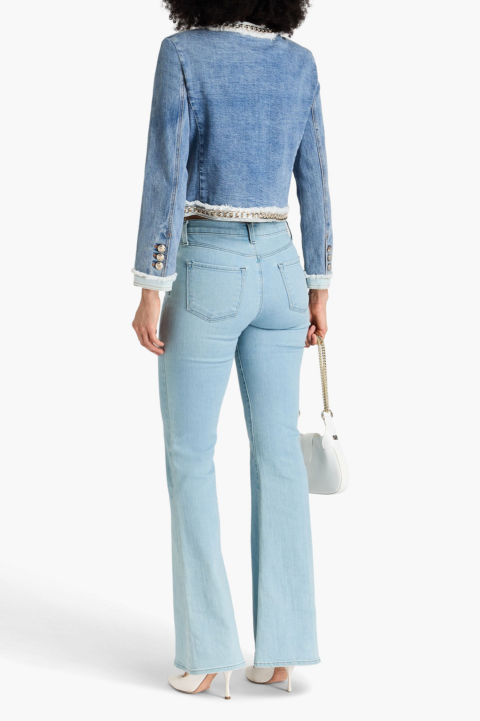ALICE AND OLIVIA LANDON CROPPED EMBELLISHED DENIM JACKET 
