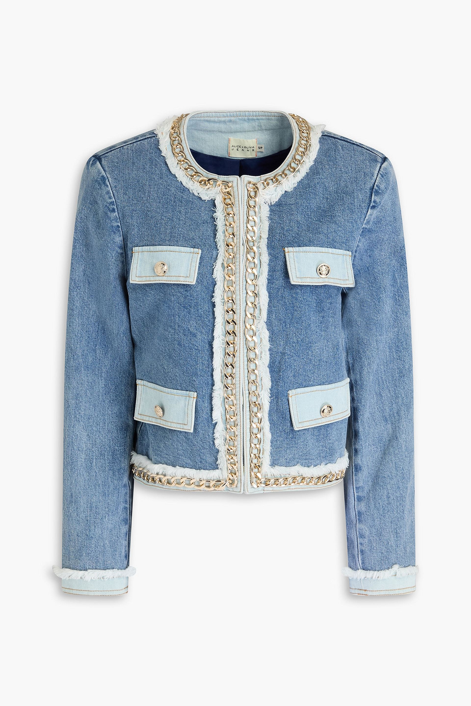 ALICE AND OLIVIA LANDON CROPPED EMBELLISHED DENIM JACKET 