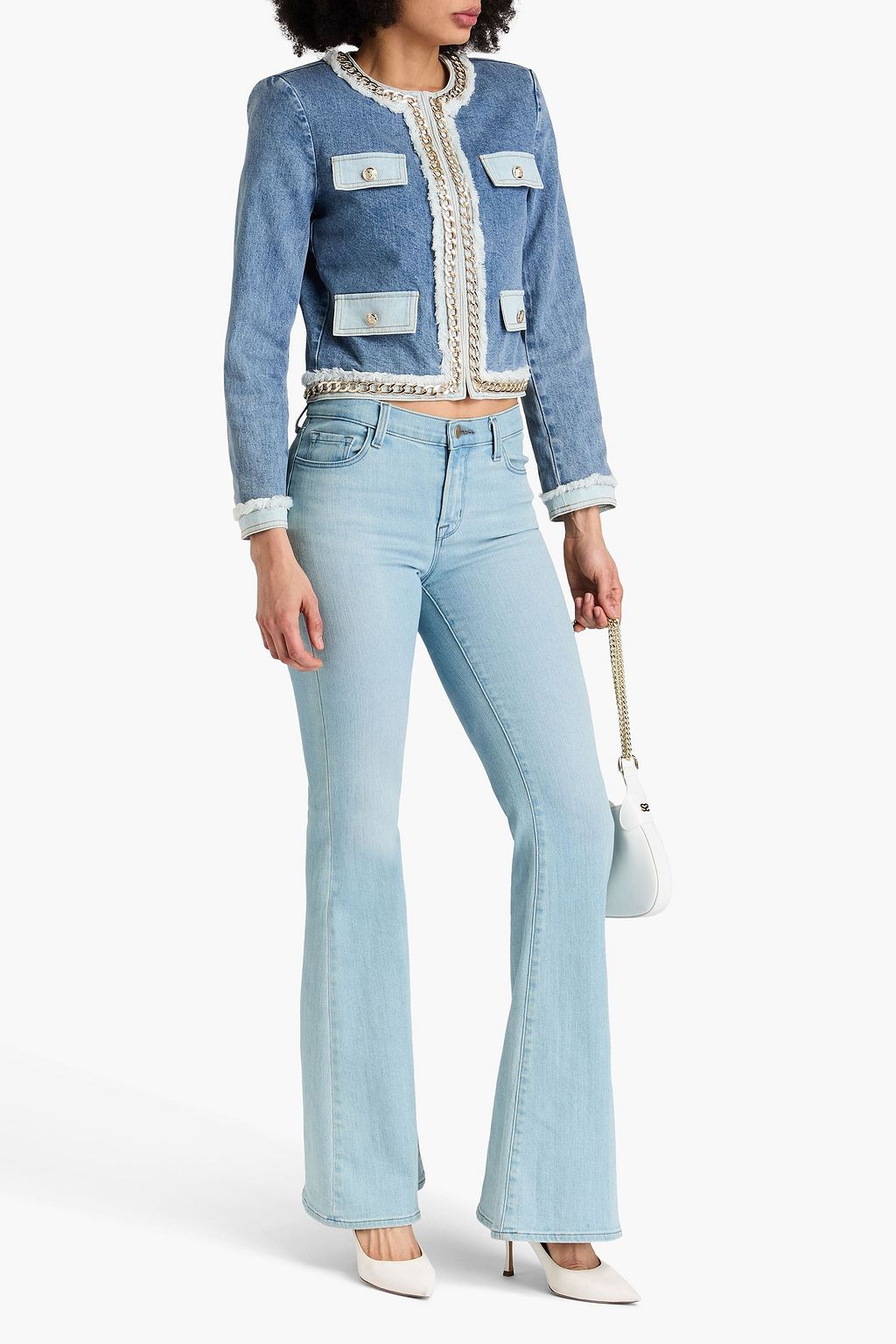 ALICE + OLIVIA JEANS جاكيت دينم "لاندون" قصير بتصميم مزركش