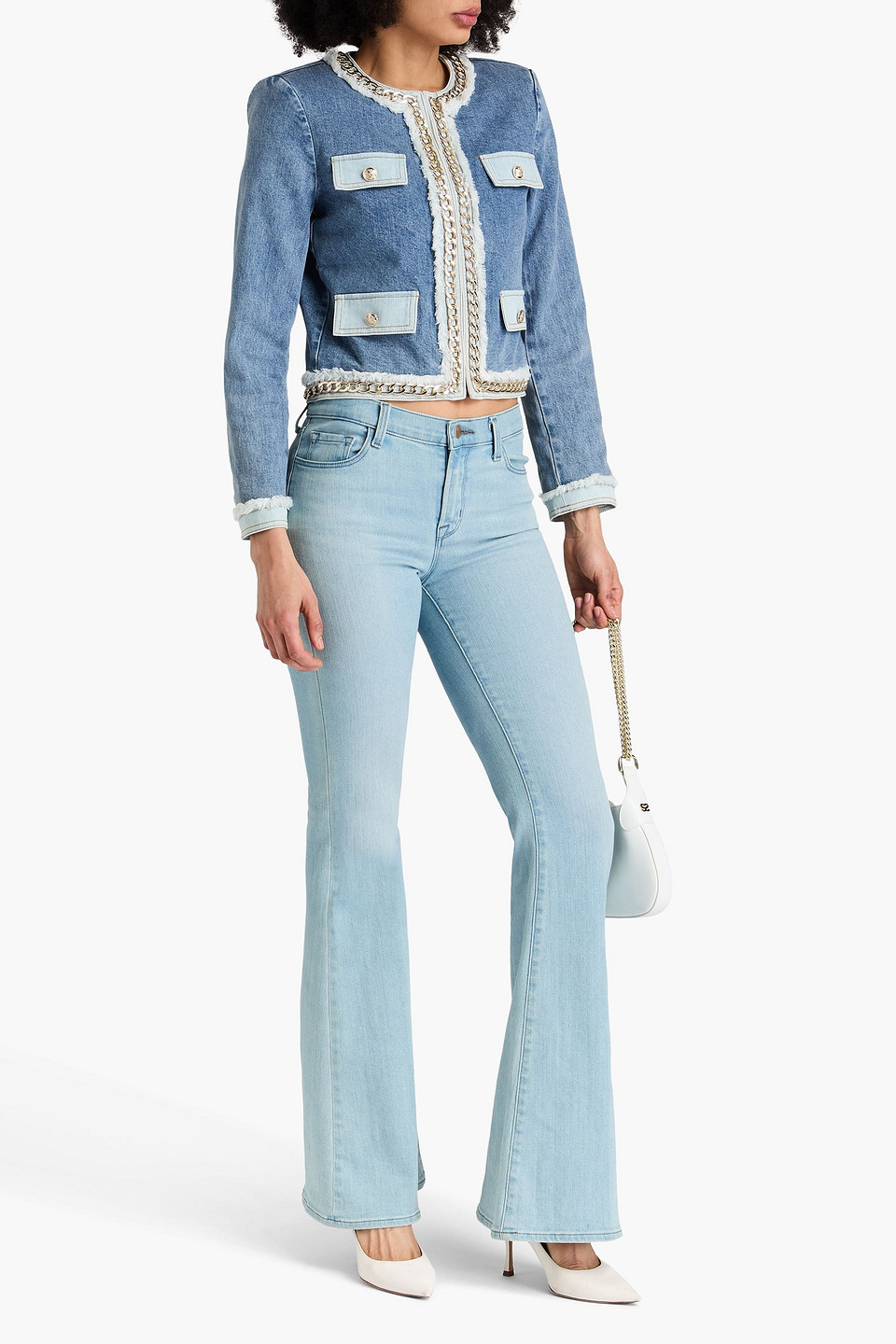 ALICE AND OLIVIA LANDON CROPPED EMBELLISHED DENIM JACKET 