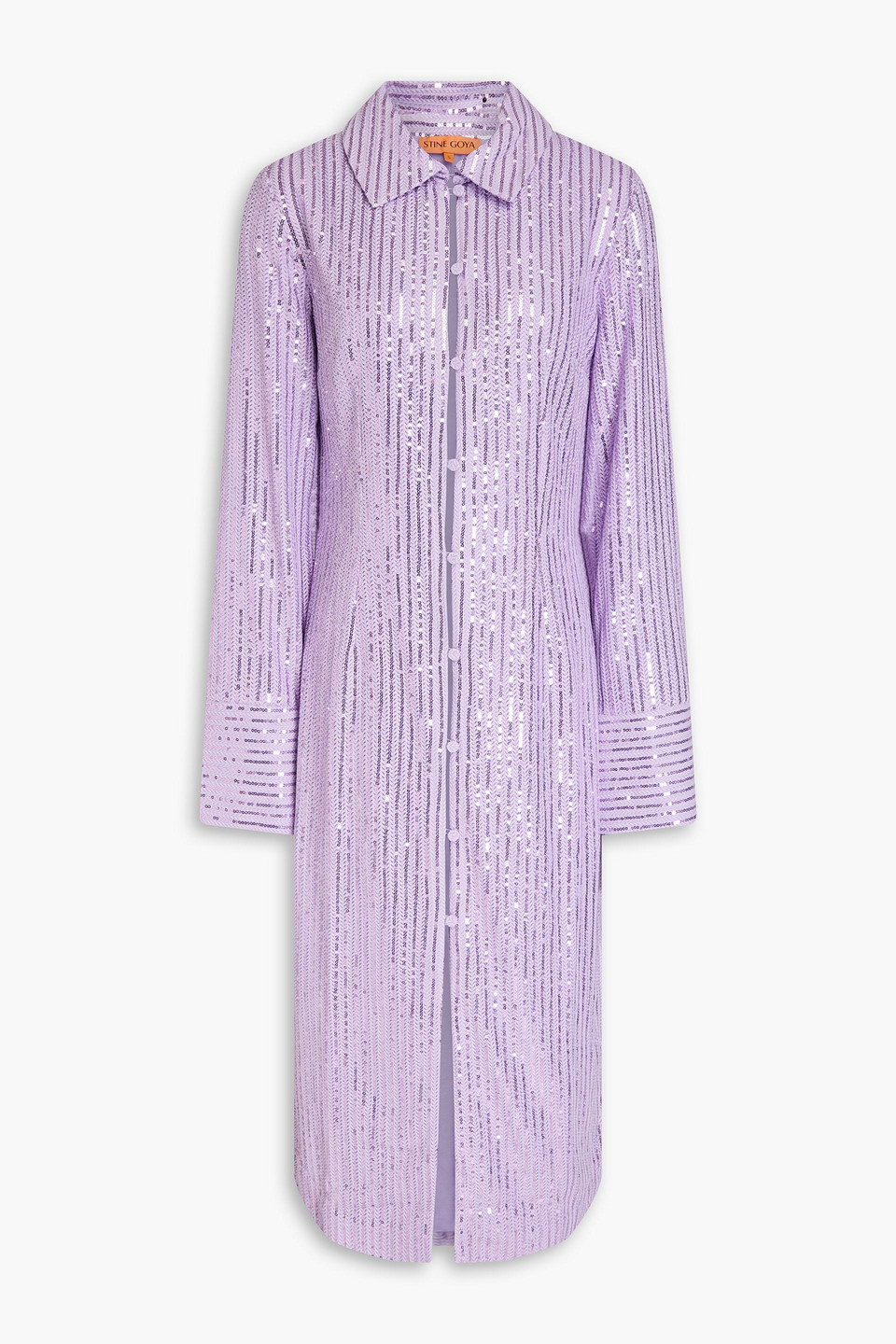 Stine Goya Sonja Sequined Jacquard-knit Midi Shirt Dress In Fliederfarben