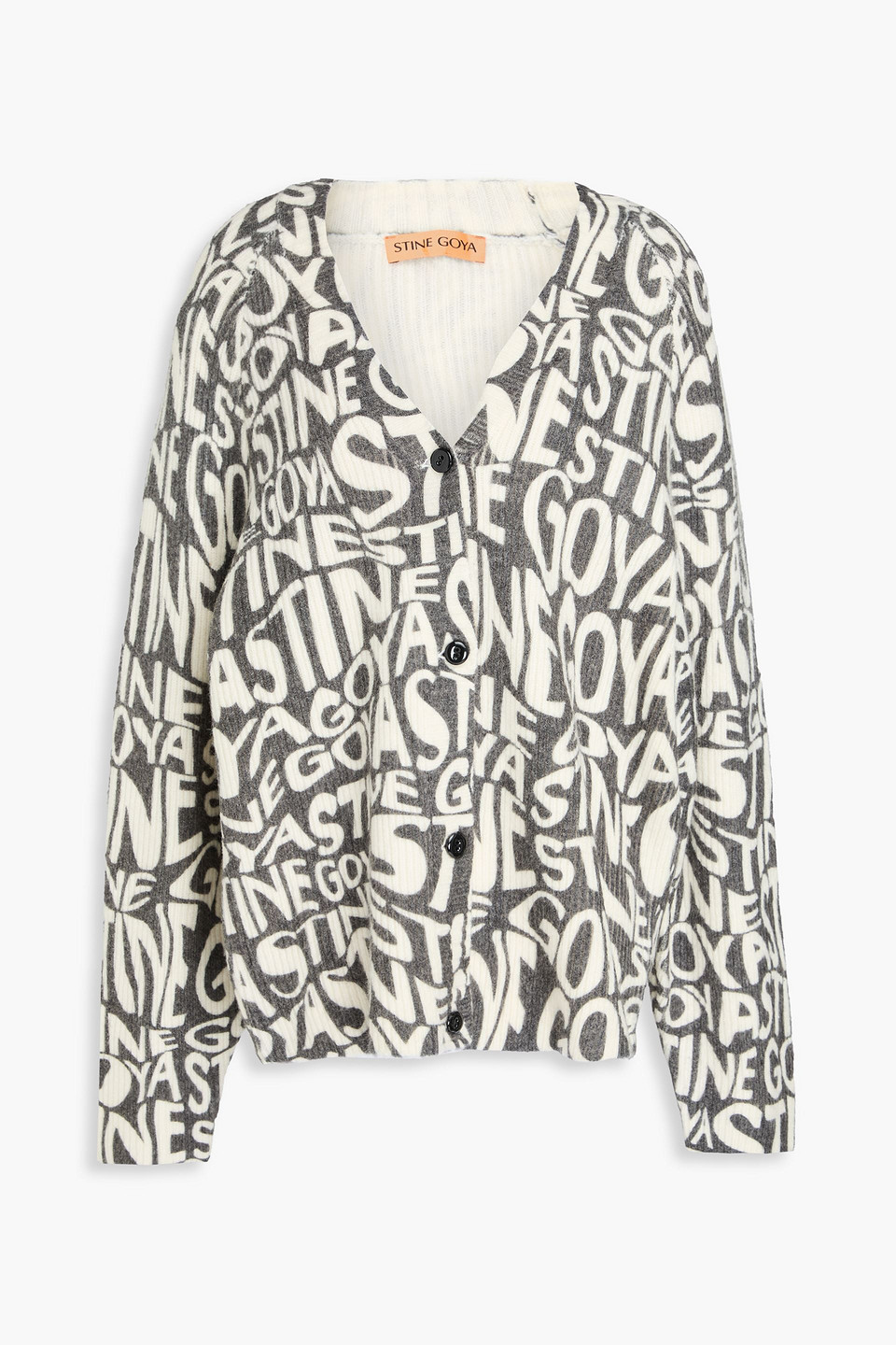 Stine Goya Cardigan Aus Rippstrick Mit Print In Dunkelgrau