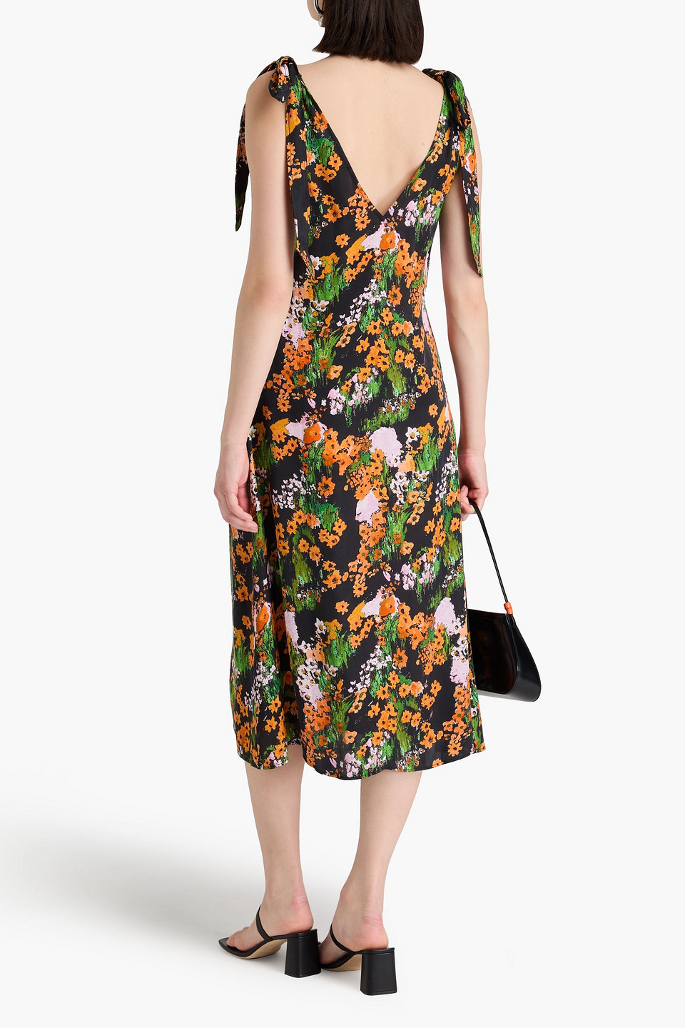 Shop Stine Goya Naima Floral-print Satin-crepe Midi Dress In Schwarz