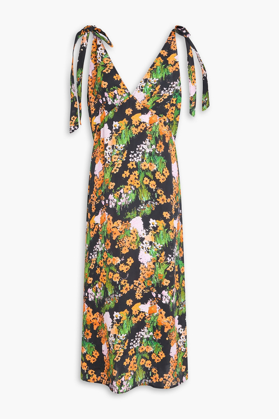 Stine Goya Naima Floral-print Satin-crepe Midi Dress In Schwarz