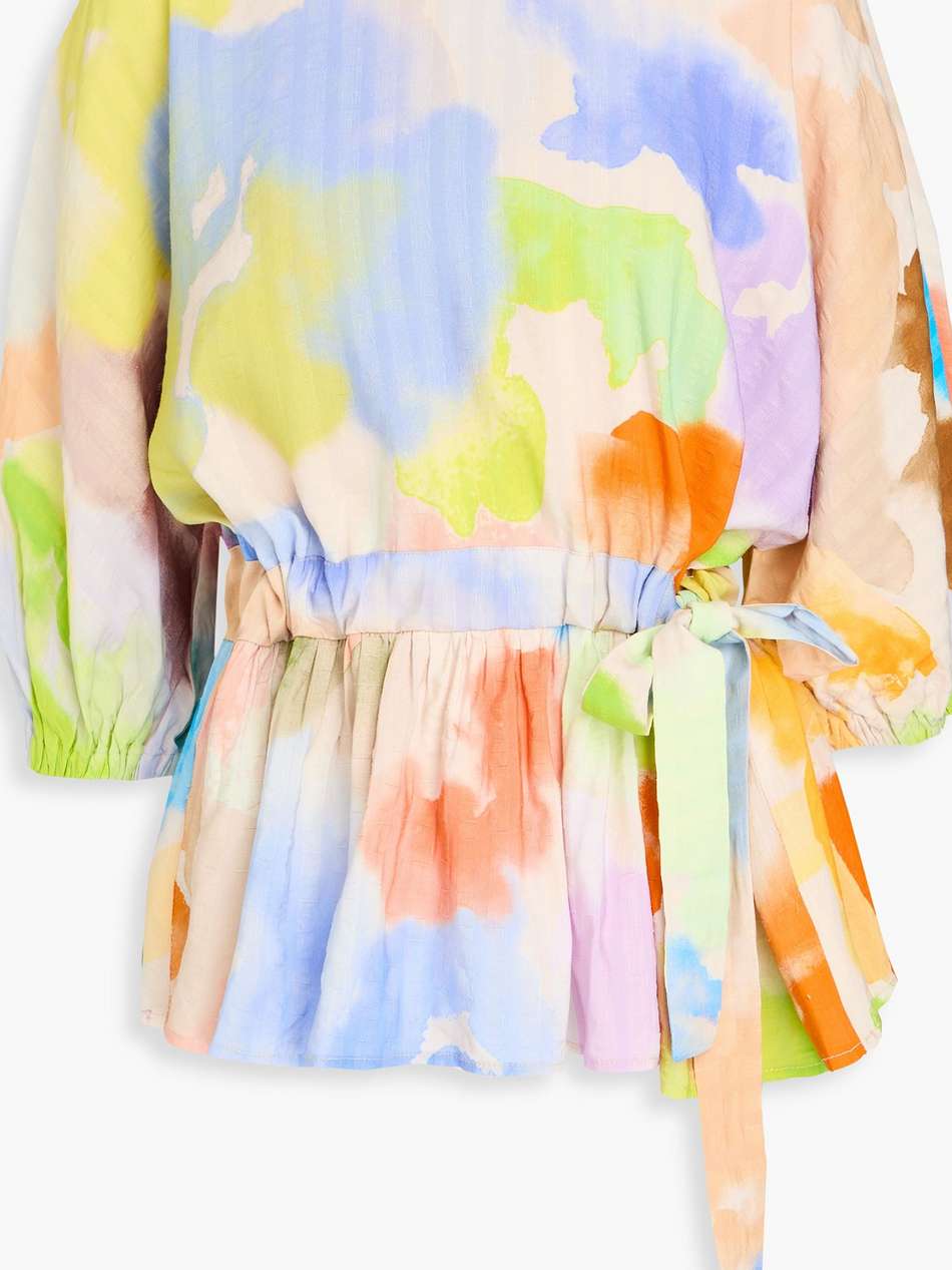 louisa printed linen-blend seersucker blouse