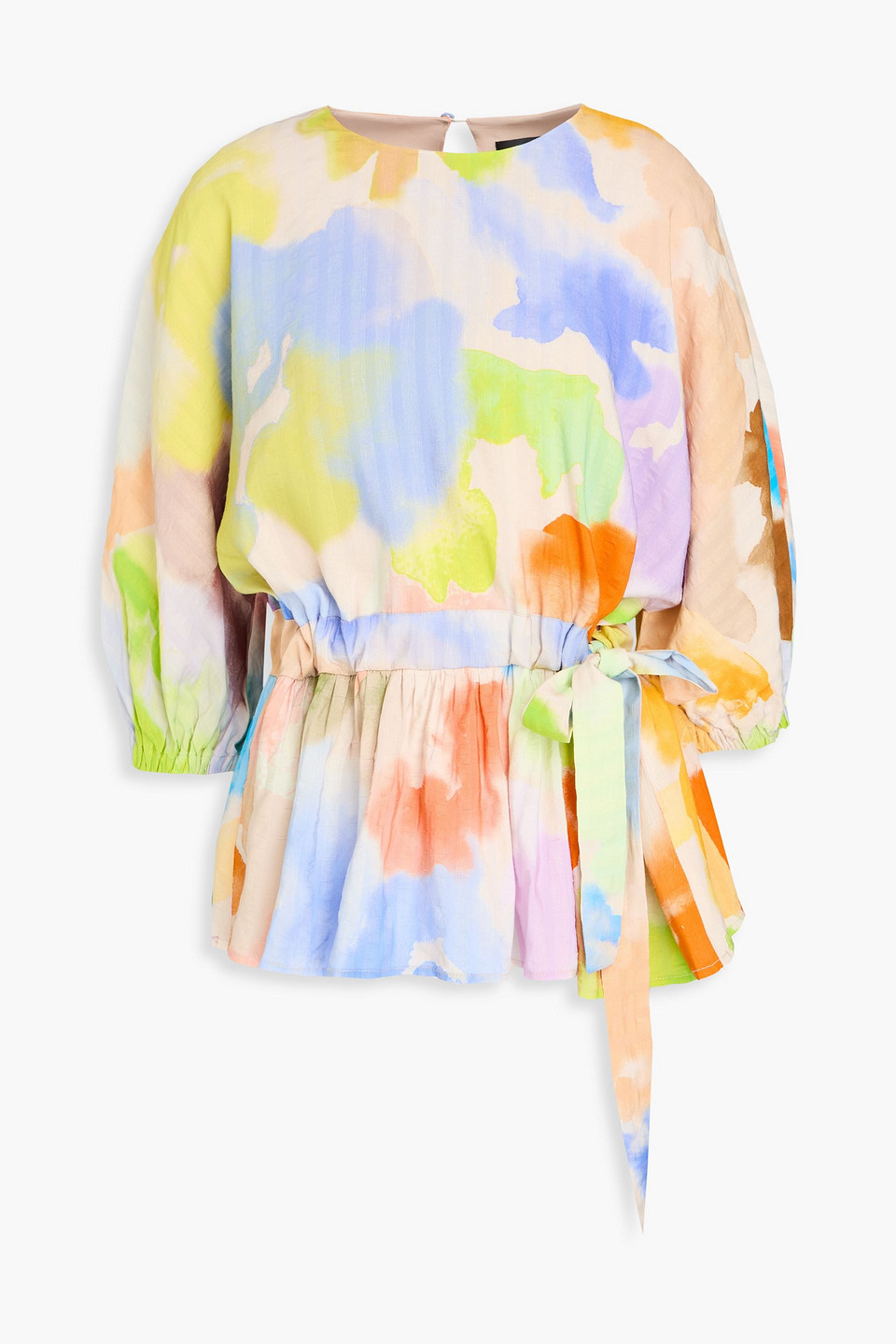 Louisa printed linen-blend seersucker blouse
