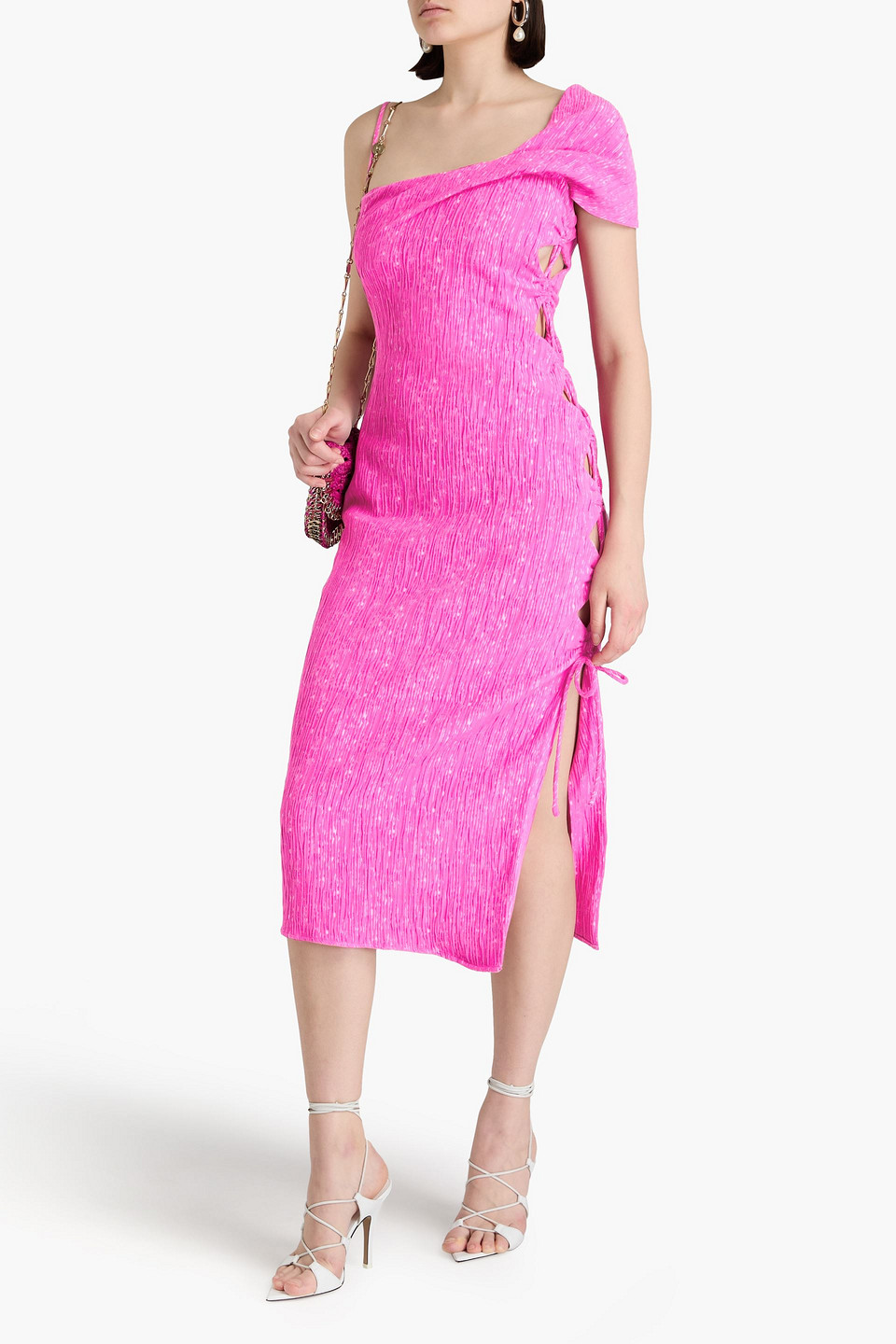 Stine Goya - Sgannete Midikleid Aus Jacquard Aus Einer Baumwollmischung Mit Asymmetrischer Schulterpartie - Pink - L 