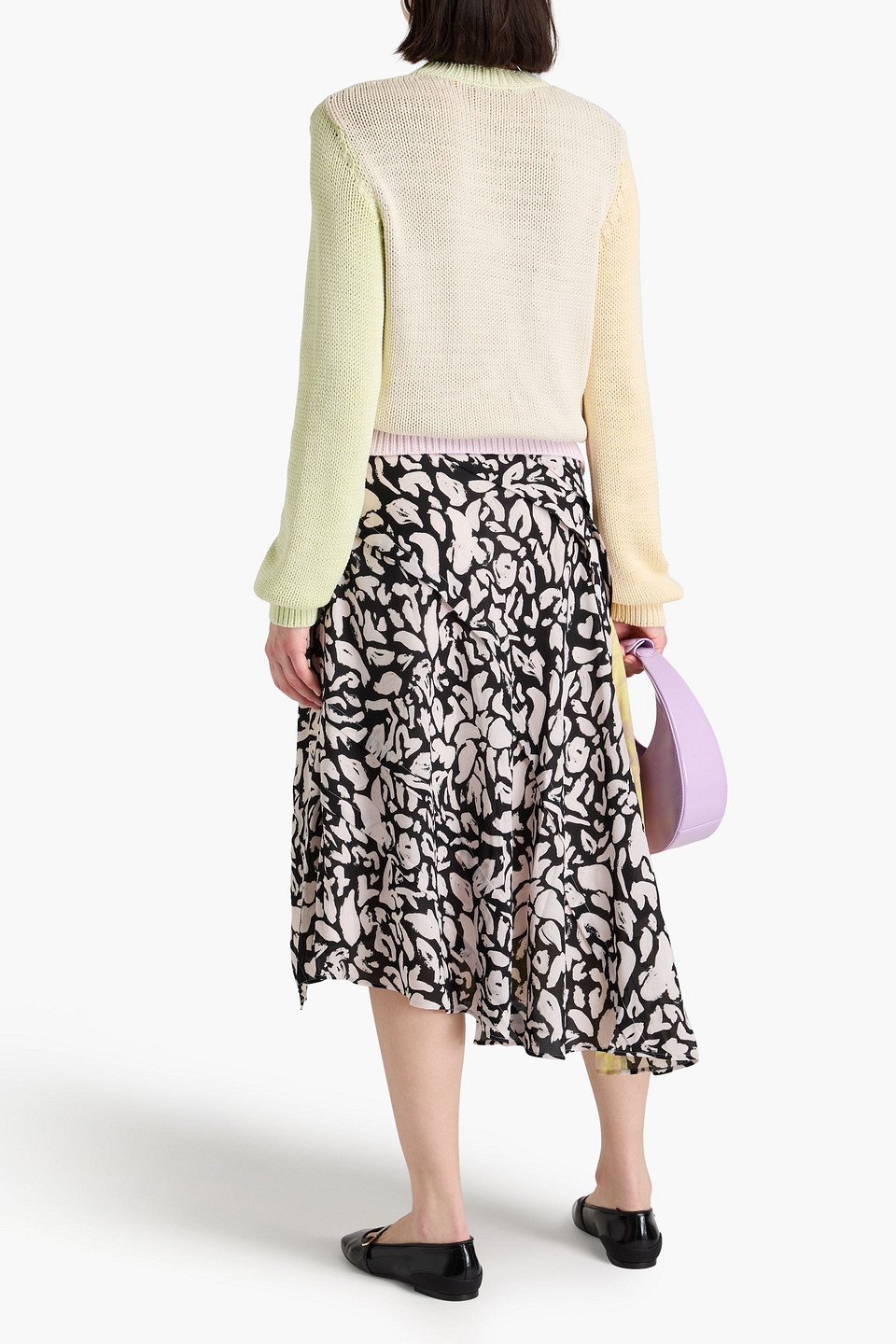 STINE GOYA ETTA LAYERED PRINTED CREPE MIDI SKIRT