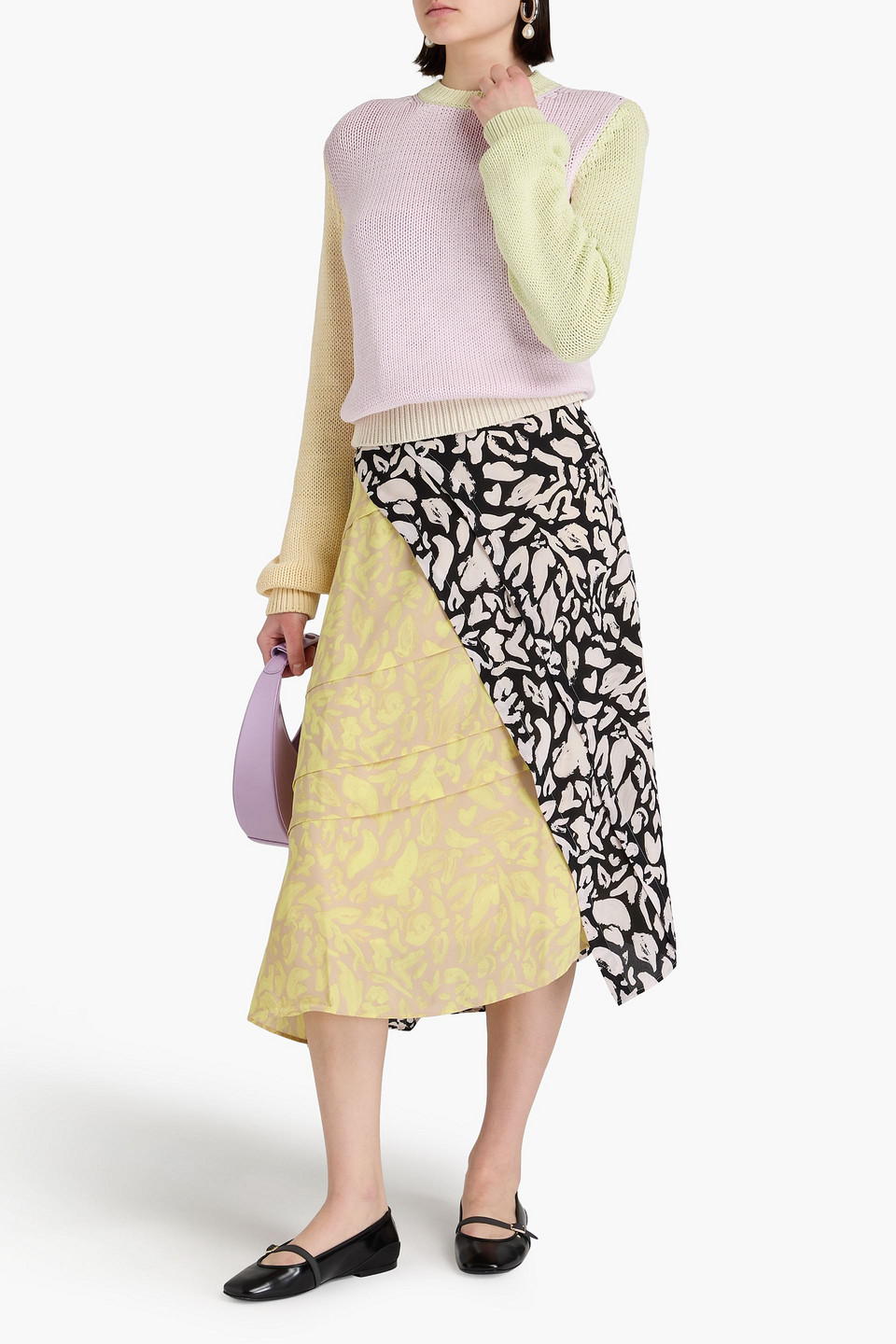 STINE GOYA ETTA LAYERED PRINTED CREPE MIDI SKIRT